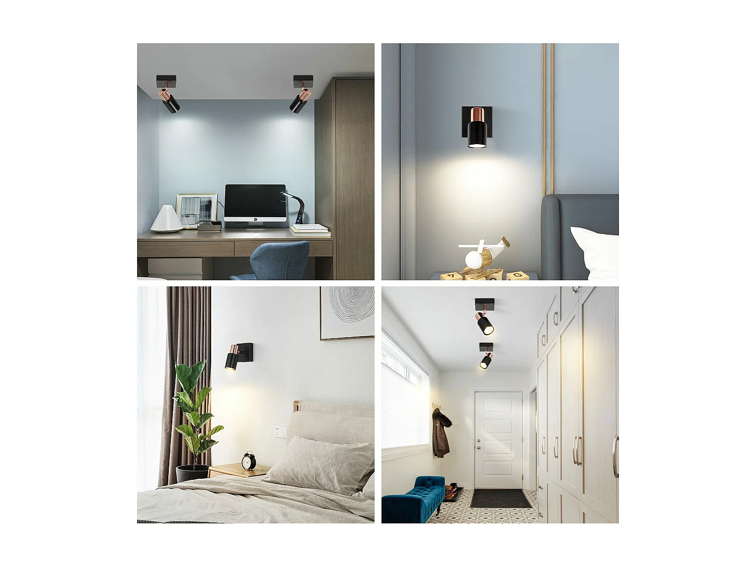 NETTLIFE Spot de plafond Spots de plafond 1 ampoule GU10 noire orientable à 355°