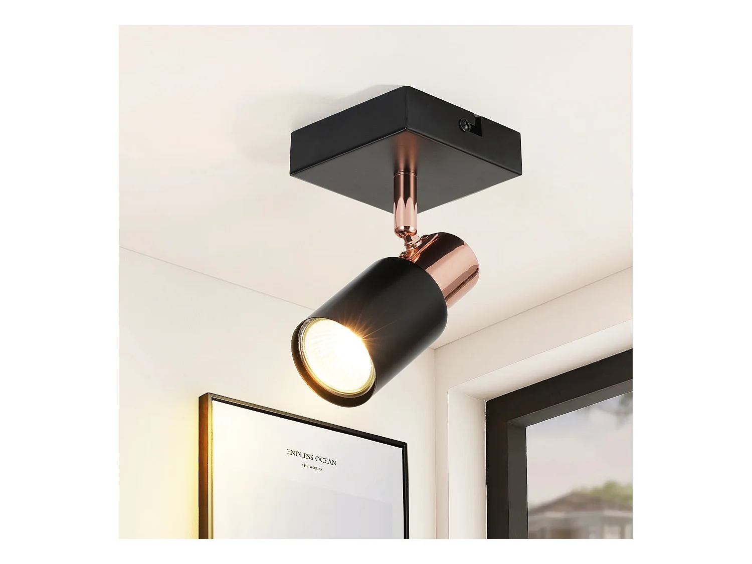 NETTLIFE Spot de plafond Spots de plafond 1 ampoule GU10 noire orientable à 355°