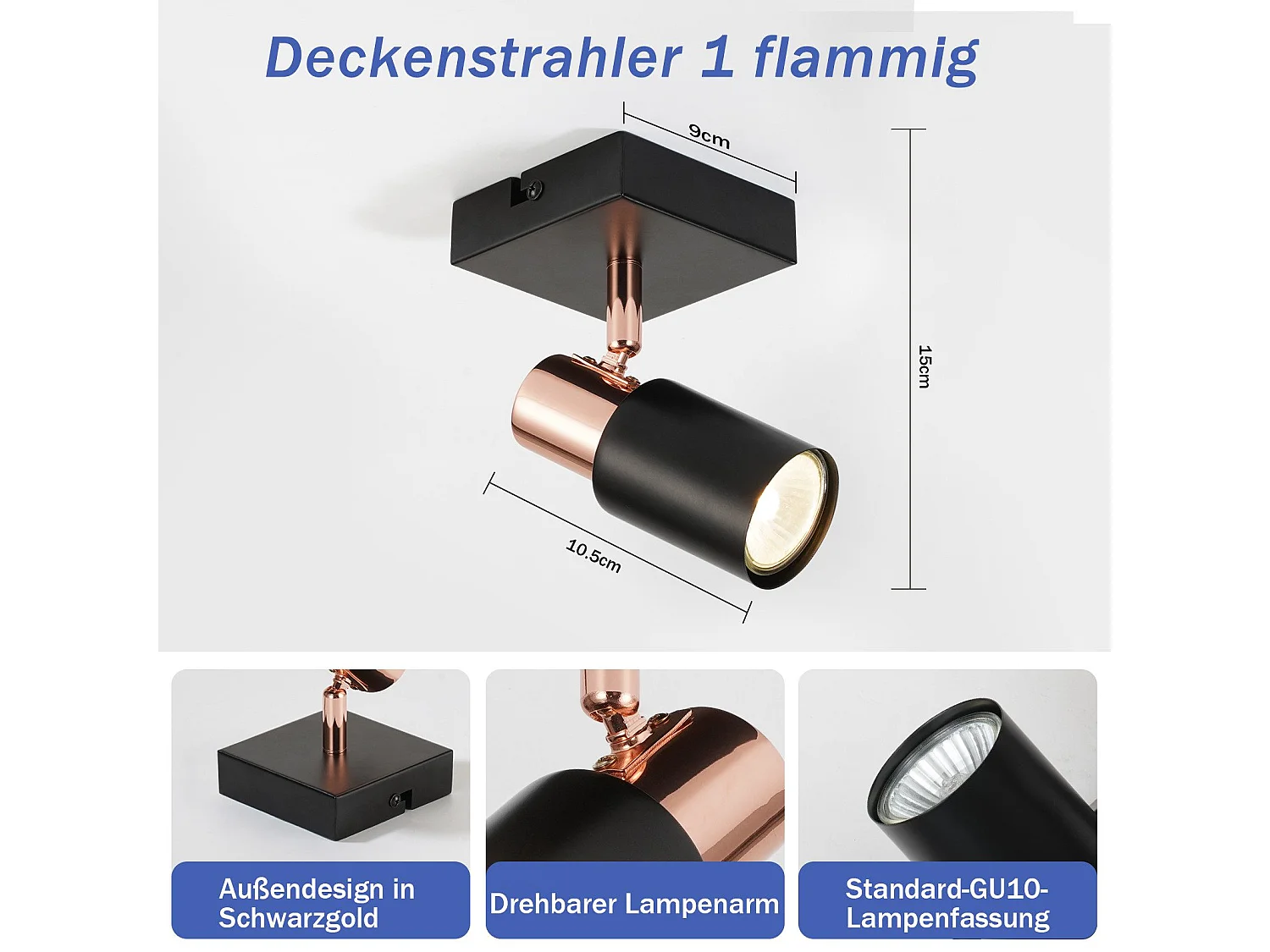 NETTLIFE Opbouwspot GU10 Fitting roségoud vierkant L 6cm Moderne Plafondlamp  355° kantelbaar Plafondspot voor Woonkamer Slaafkamer Gang Zonder Lichtborn1-Lichts