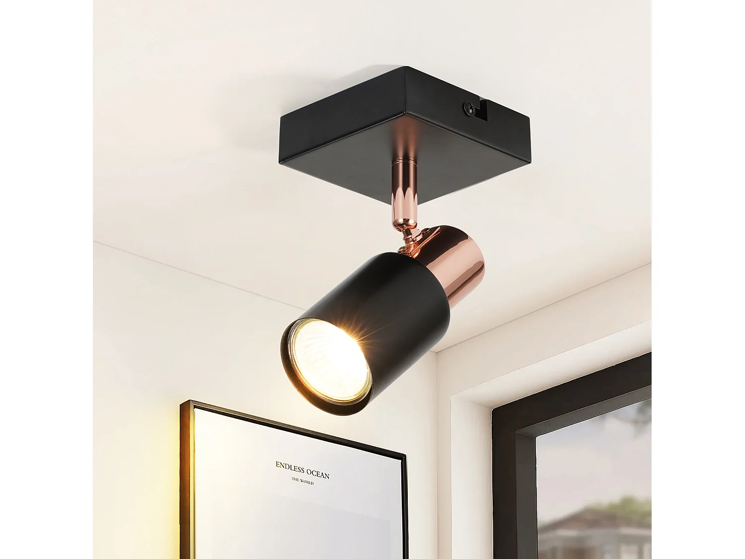 NETTLIFE Spot de plafond Spots de plafond 1 ampoule GU10 noire orientable à 355°