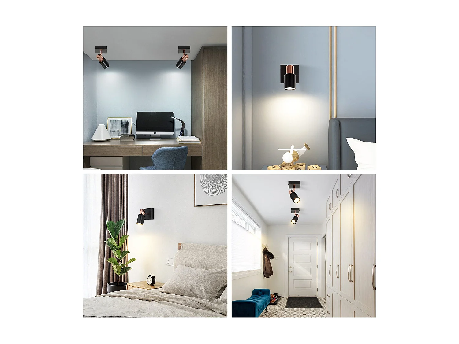 NETTLIFE Spot de plafond Spots de plafond 1 ampoule GU10 noire orientable à 355°