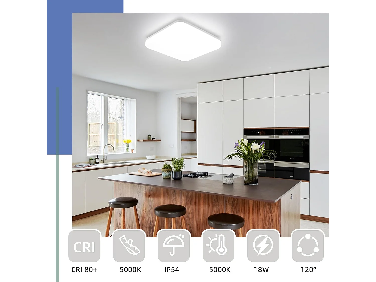 NETTLIFE Plafondlamp LED 22 cm vierkant Koel wit Licht 5000 K Plafondlamp plat IP54 Badkamerlamp Keukenlamp 18 W voor Woonkamer | Slaapkamer | Gang Wit