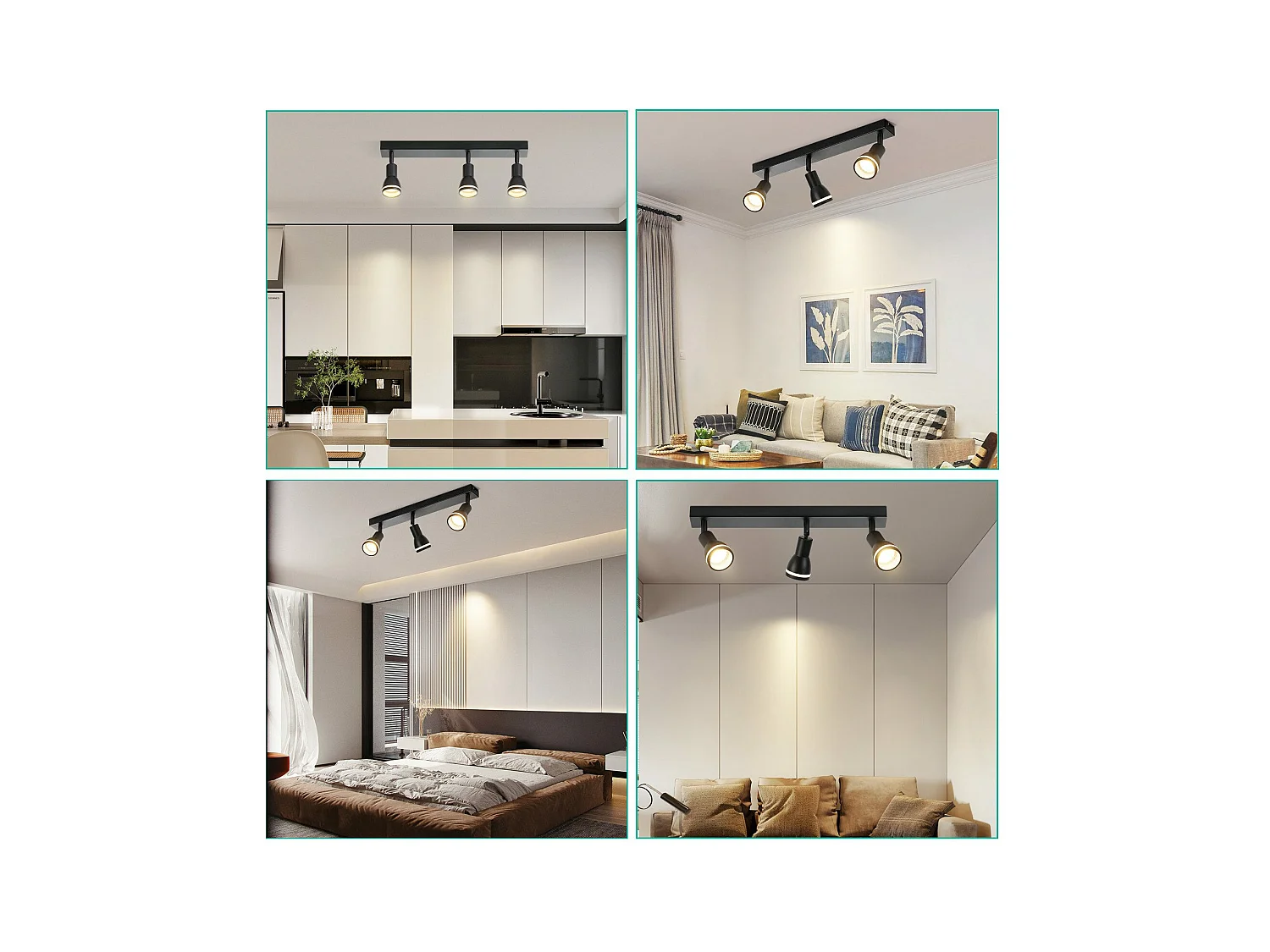 NETTLIFE Plafonnier noir moderne : 3 spots de plafond orientables en métal, plafonnier GU10, pour chambre, salle à manger, sans ampoule