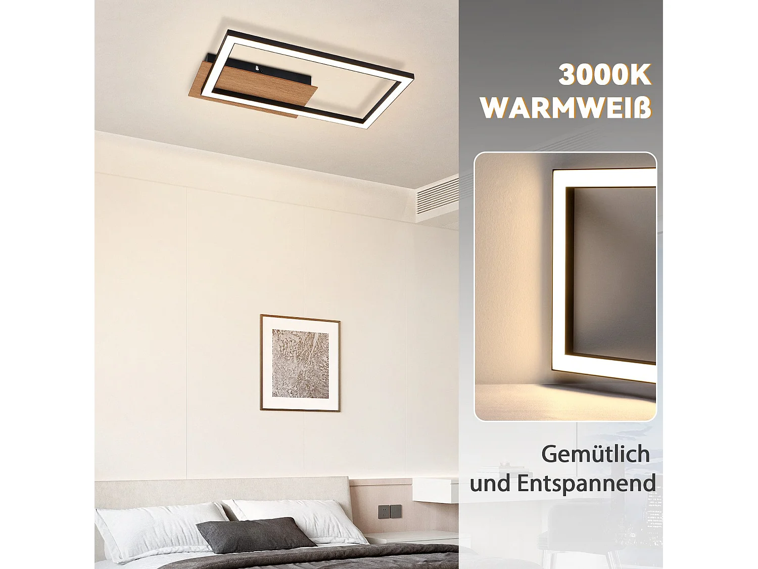NETTLIFE LED Deckenleuchte Küchenlampe Modern Holz Schwarz 3000K Warmweiß Schlafzimmerlampe
