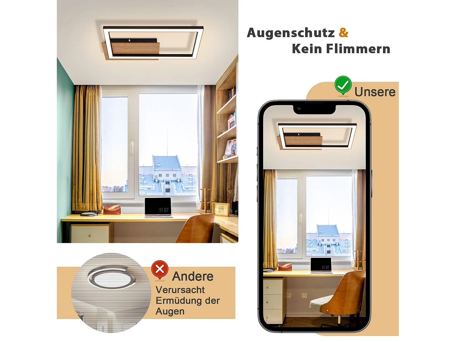 NETTLIFE plafonnier LED plafonnier moderne 12W bois 3000K
