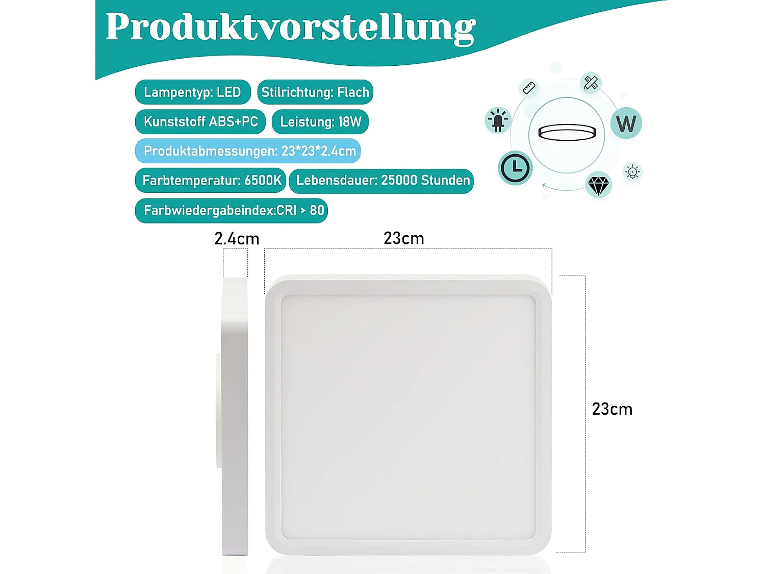 NETTLIFE plafonnier LED 23CM blanc 18W 6500K