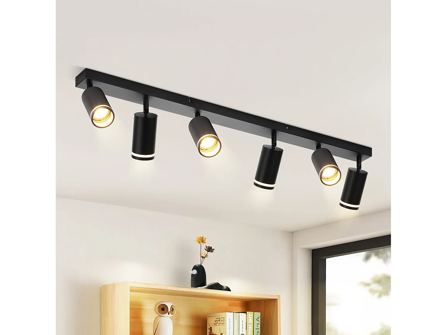 NETTLIFE Opbouwspot GU10 zwart L 83cm rechthoekig Moderne Plafondlamp 355° draaibaar Plafondspot 6-Lichts cilinder Lampkap voor Slaafkamer Kantoor Woonkamer Max.25W