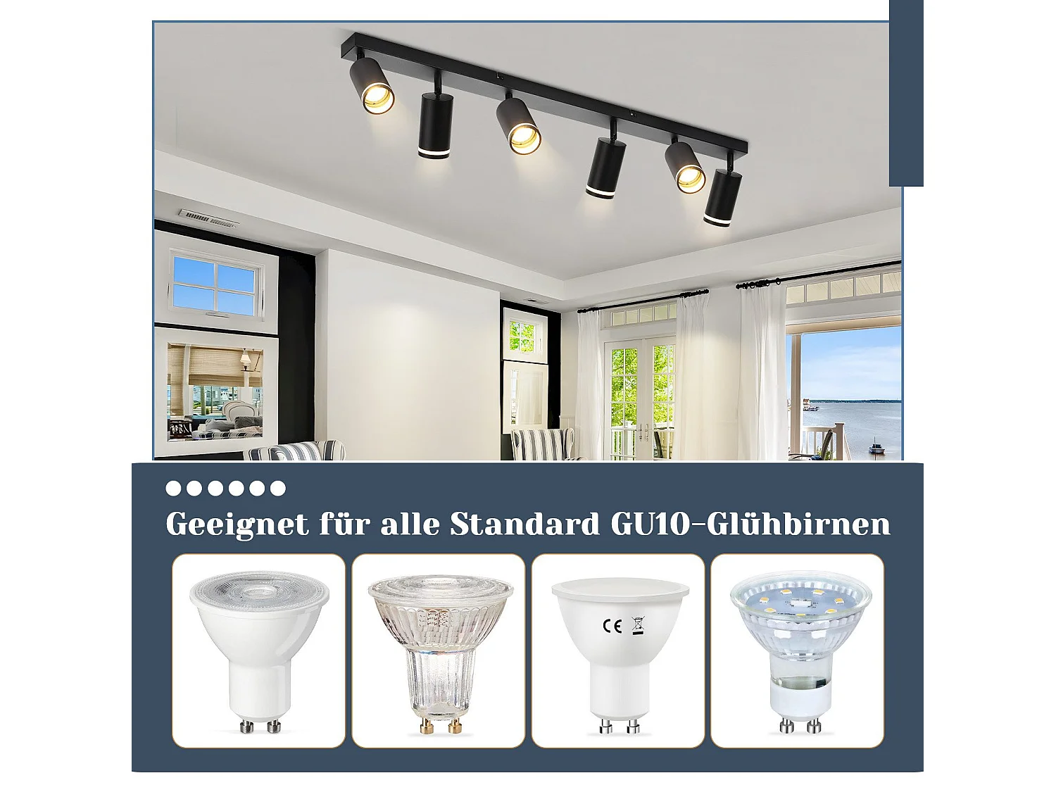 NETTLIFE Opbouwspot GU10 zwart L 83cm rechthoekig Moderne Plafondlamp 355° draaibaar Plafondspot 6-Lichts cilinder Lampkap voor Slaafkamer Kantoor Woonkamer Max.25W