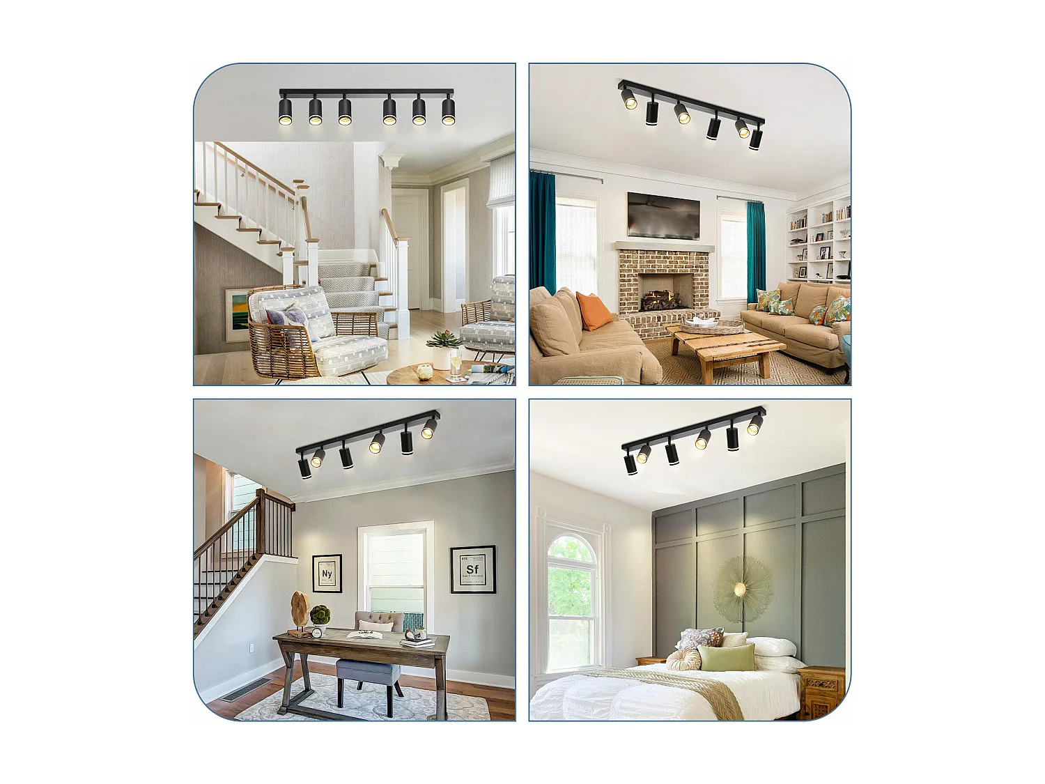 NETTLIFE Opbouwspot GU10 zwart L 83cm rechthoekig Moderne Plafondlamp 355° draaibaar Plafondspot 6-Lichts cilinder Lampkap voor Slaafkamer Kantoor Woonkamer Max.25W