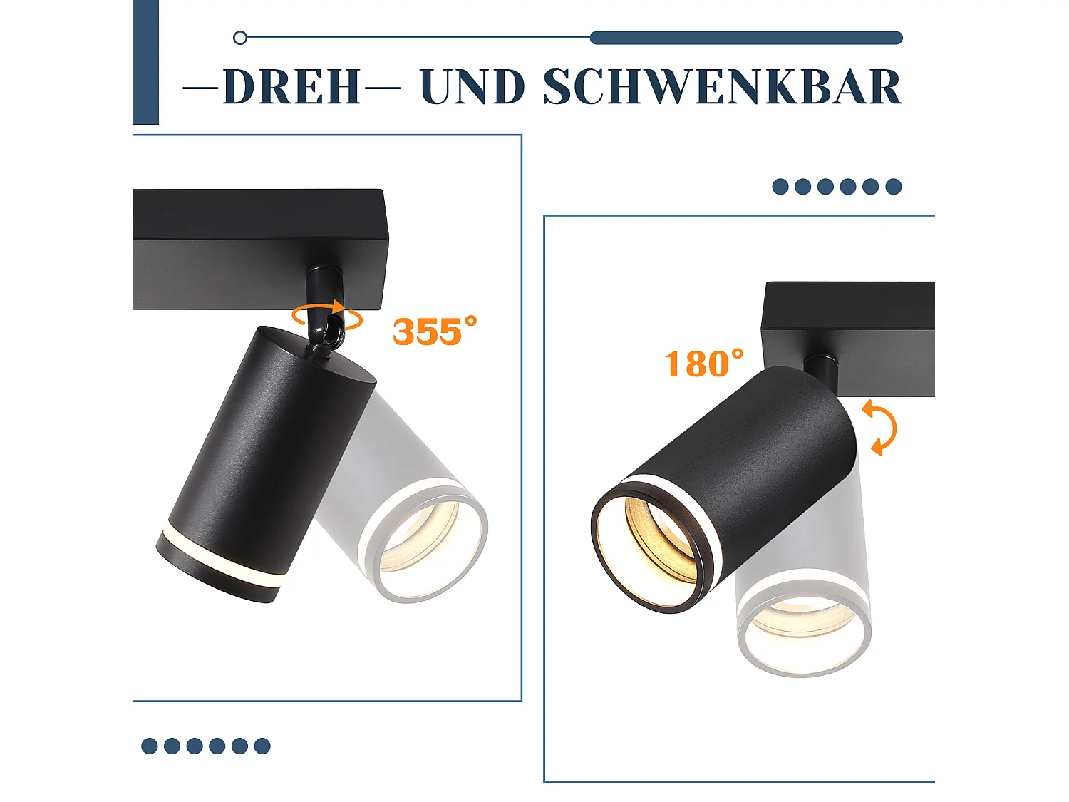 NETTLIFE Opbouwspot GU10 zwart L 83cm rechthoekig Moderne Plafondlamp 355° draaibaar Plafondspot 6-Lichts cilinder Lampkap voor Slaafkamer Kantoor Woonkamer Max.25W