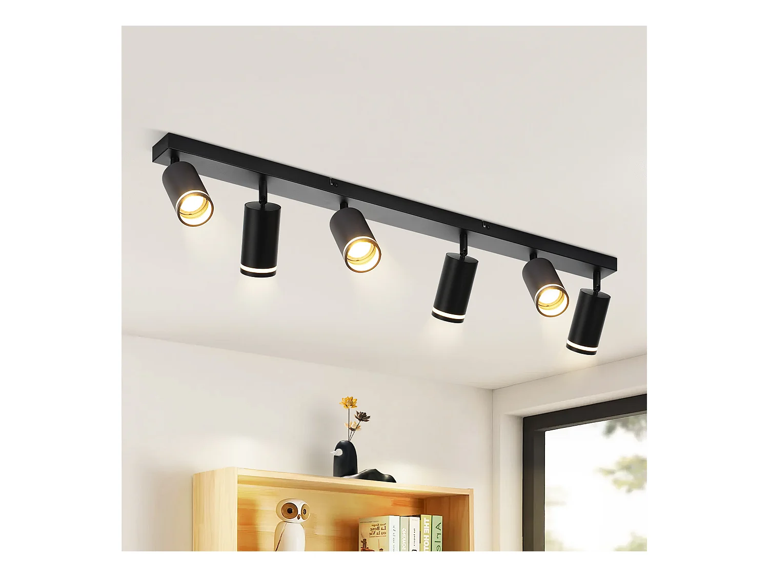 NETTLIFE Plafonnier 6 Spots moderne : plafonnier Noir spot GU10 spots orientables à 355°métal intérieur pour cuisine, salon, chambre, sans ampoule