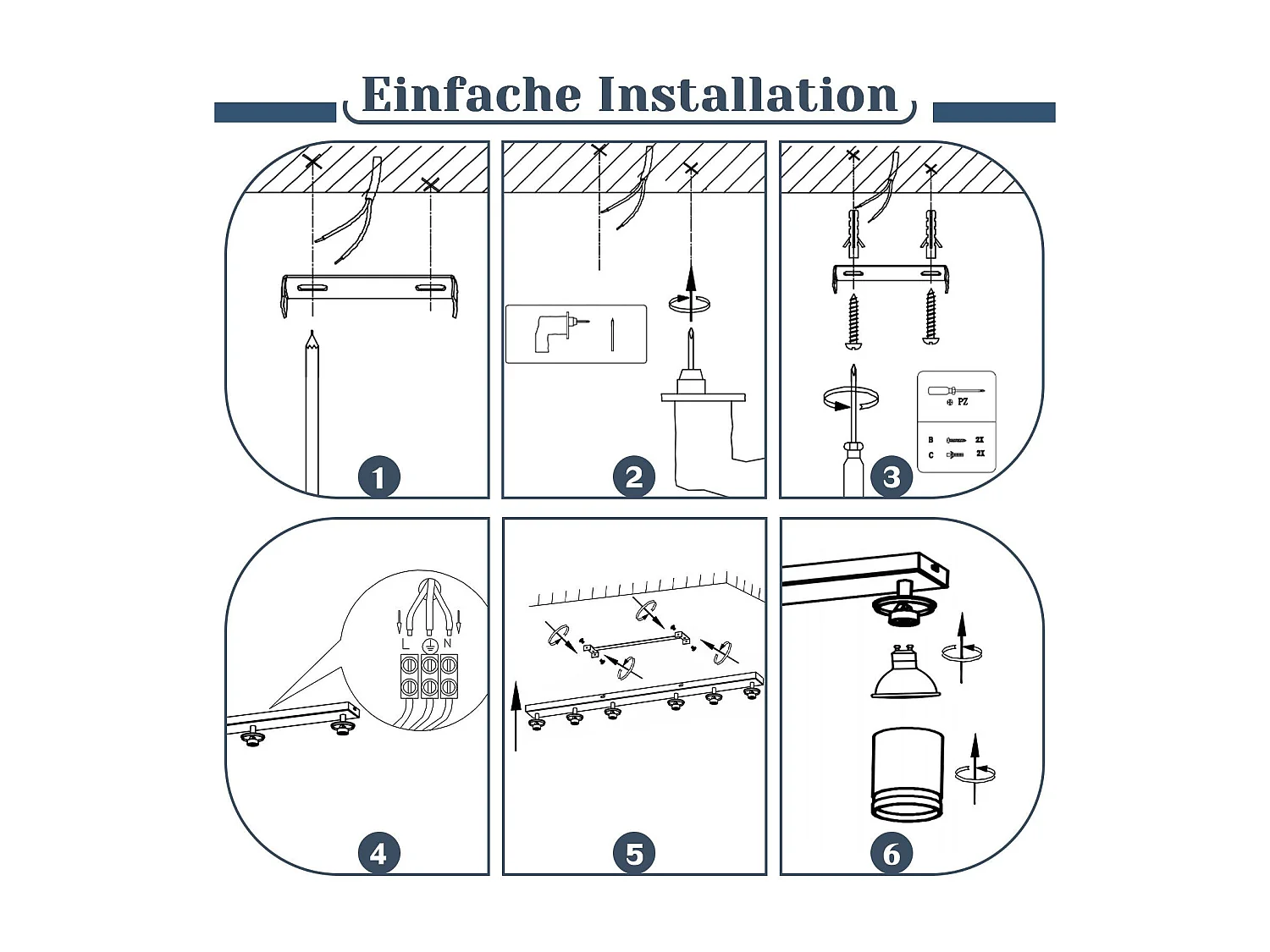NETTLIFE Plafonnier 6 Spots moderne : plafonnier Noir spot GU10 spots orientables à 355°métal intérieur pour cuisine, salon, chambre, sans ampoule