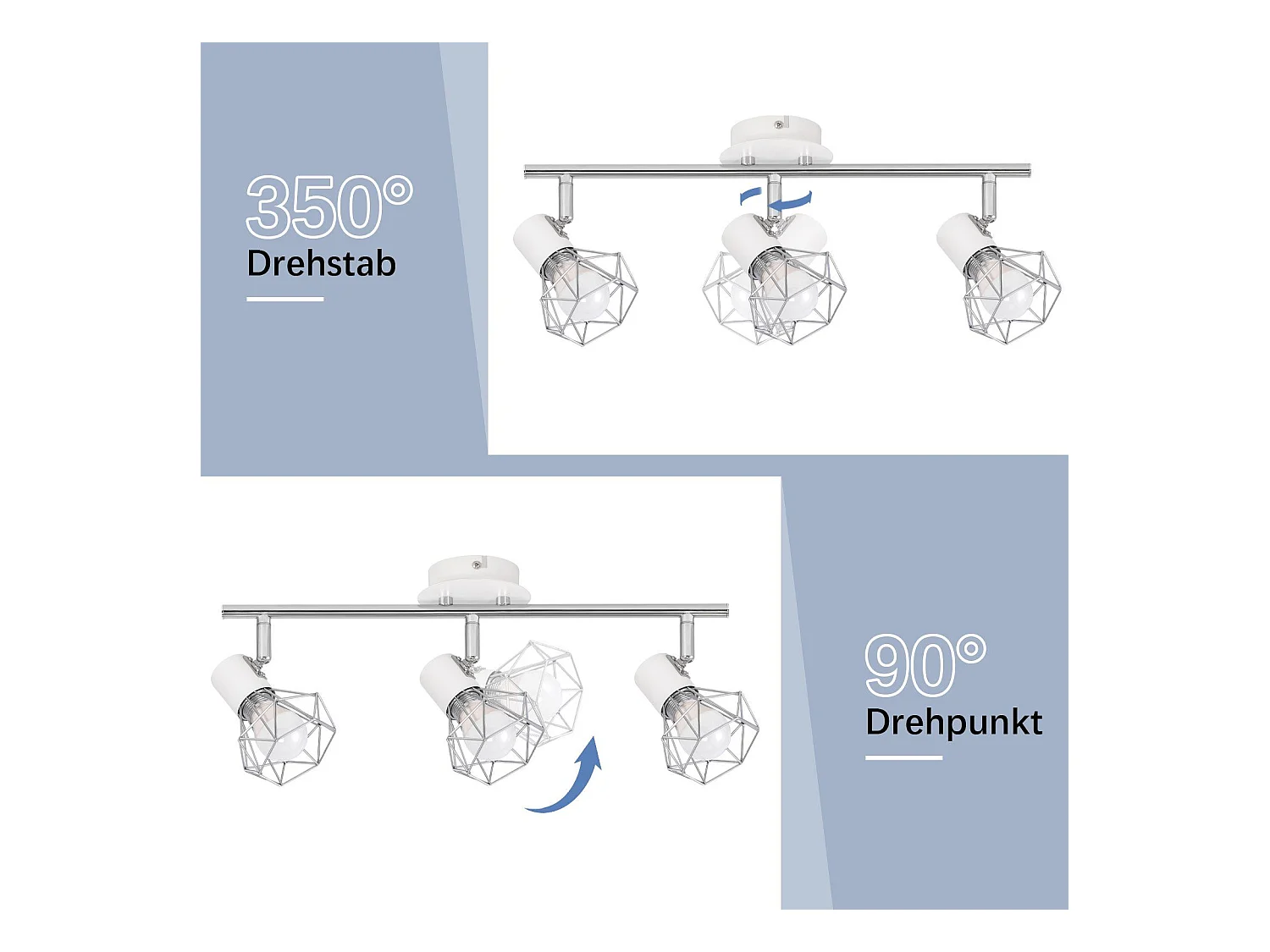 NETTLIFE Spot de plafond 3 ampoules rond - Plafonnier industriel rétro E14 Sans ampoules