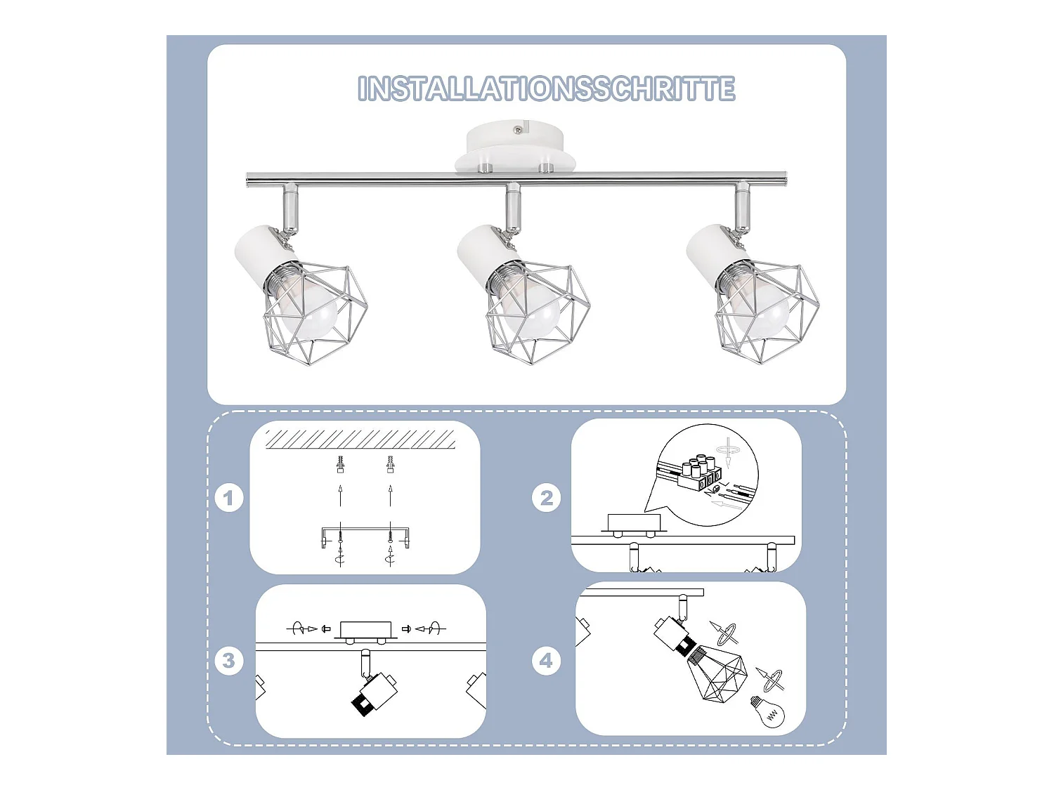 NETTLIFE Spot de plafond 3 ampoules rond - Plafonnier industriel rétro E14 Sans ampoules