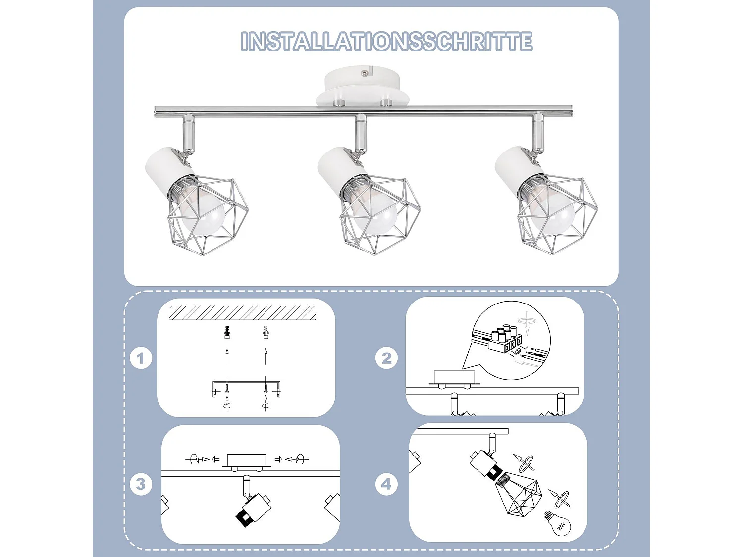 NETTLIFE Spot de plafond 3 ampoules rond - Plafonnier industriel rétro E14 Sans ampoules