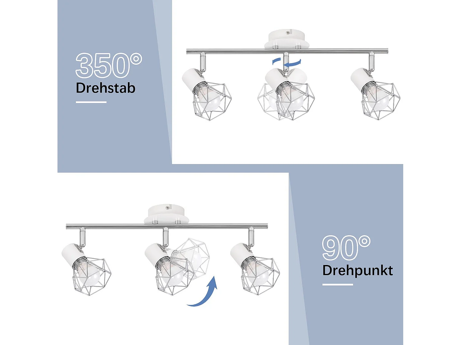 NETTLIFE Spot de plafond 3 ampoules rond - Plafonnier industriel rétro E14 Sans ampoules