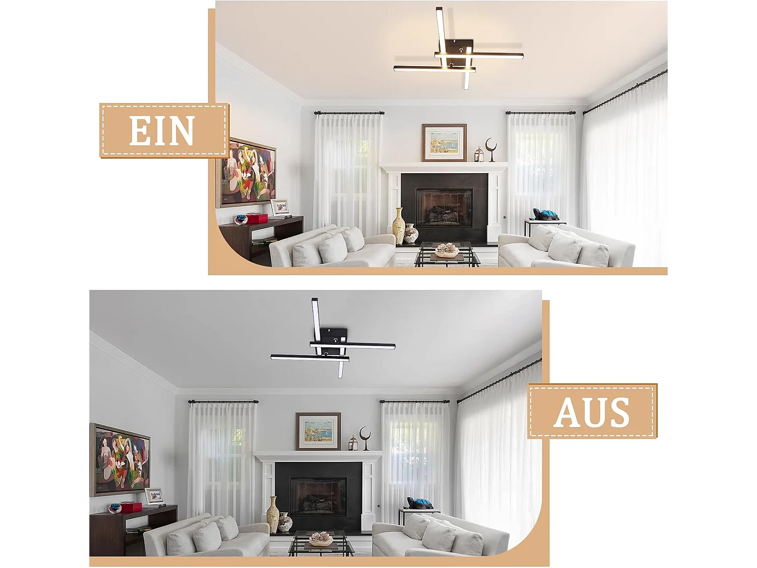 Modernes Design, warmweiße LED-Deckenleuchte, 24 W, 3000 K