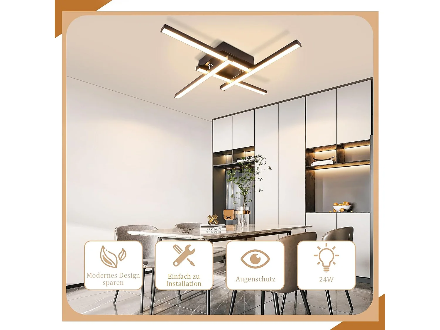 NETTLIFE plafonnier LED blanc chaud design moderne 24W 3000K