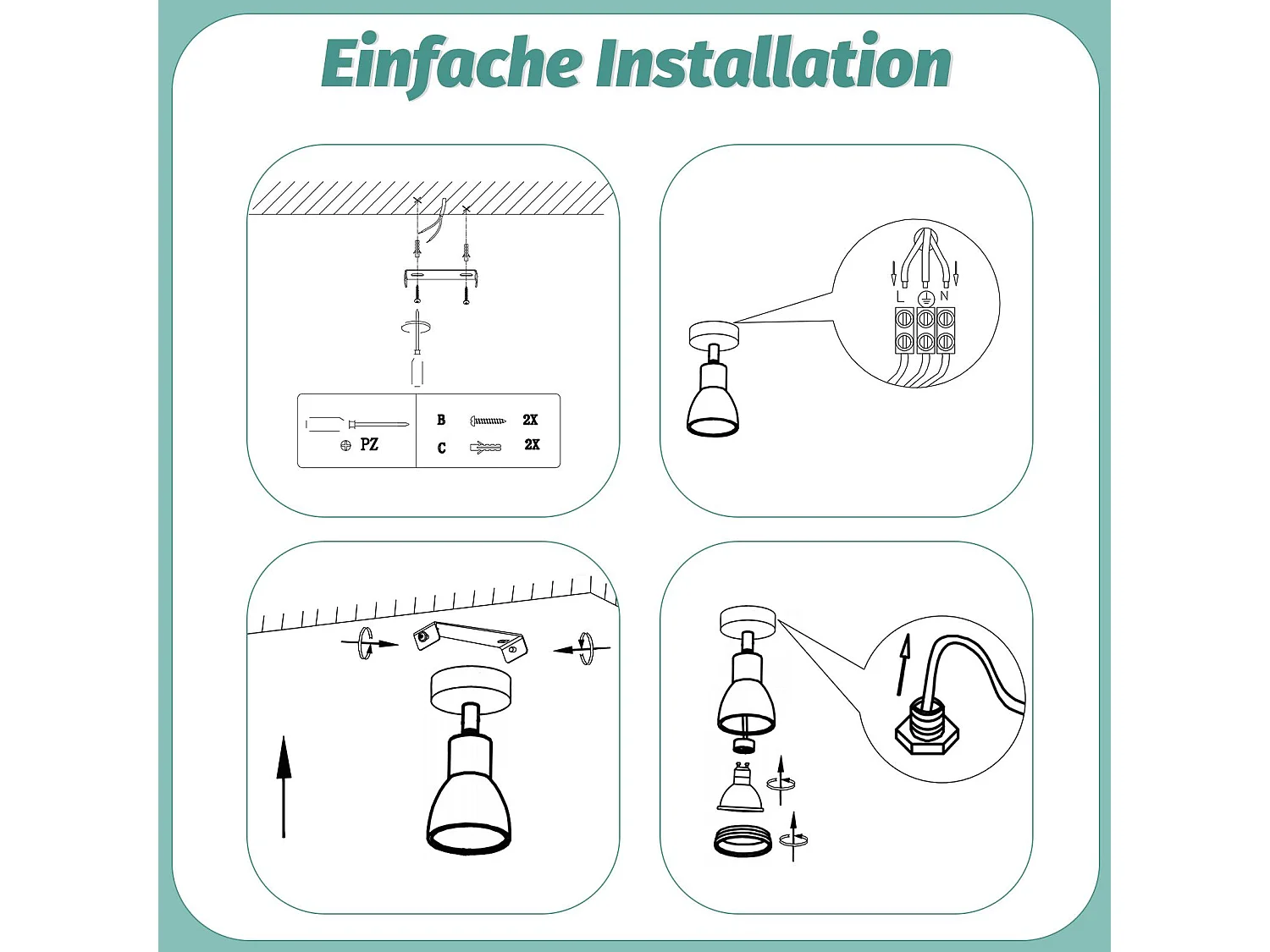 LED Deckenstrahler 1-flammig Schwarz Wohnzimmer Verstellbare Deckenleuchte Gu10 Spot Lampe Modern