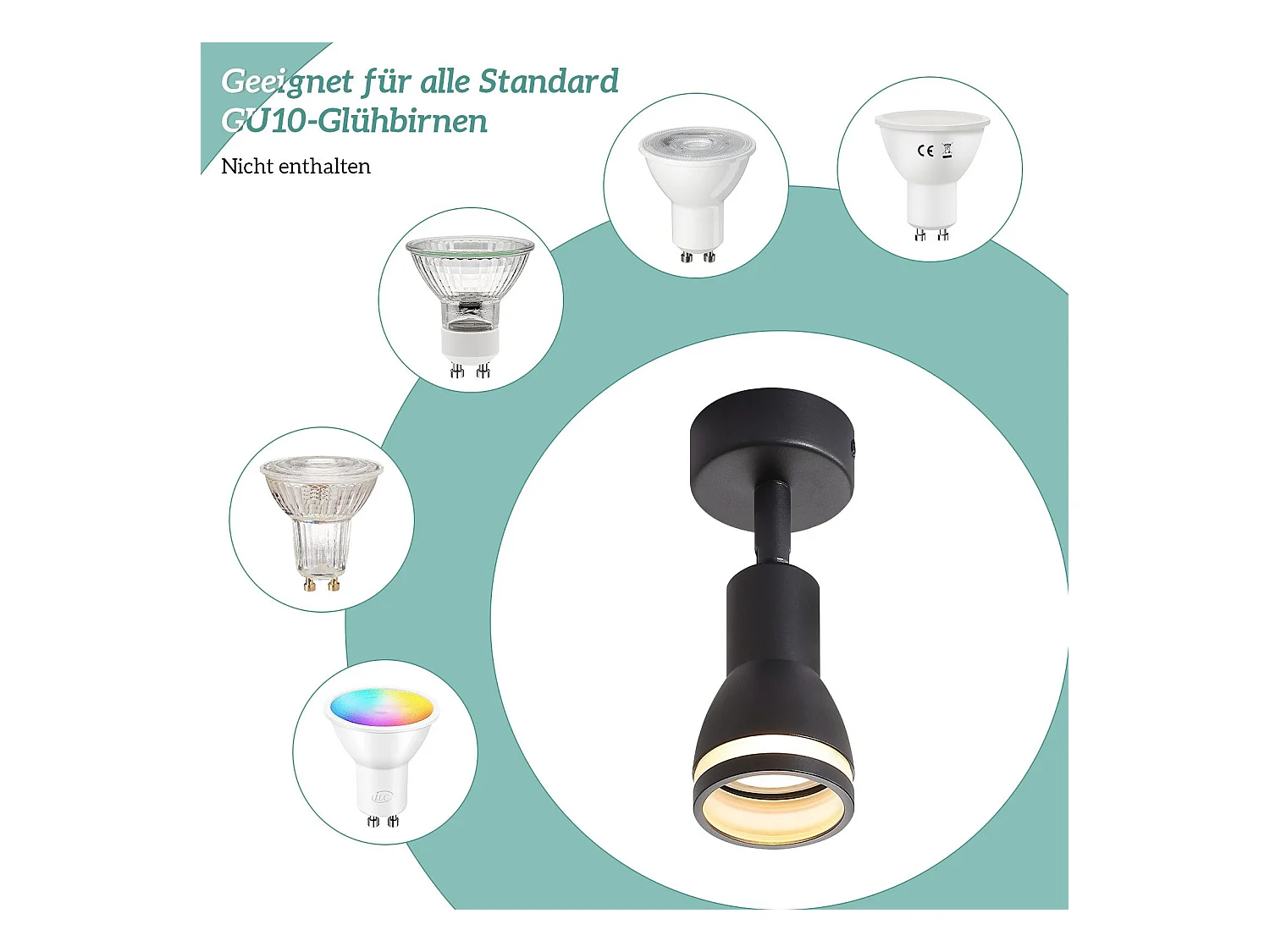 NETTLIFE Spot de plafond LED 1 ampoule noir salon plafonnier orientable GU10 spot lampe moderne