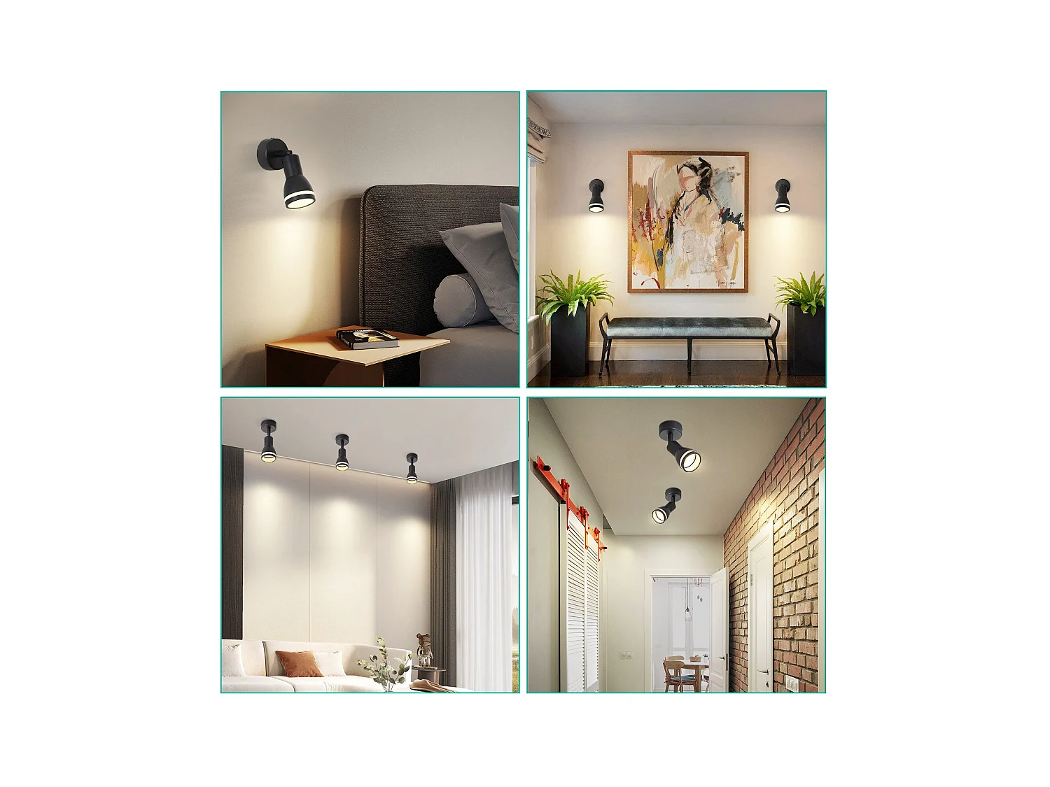 NETTLIFE Spot de plafond LED 1 ampoule noir salon plafonnier orientable GU10 spot lampe moderne