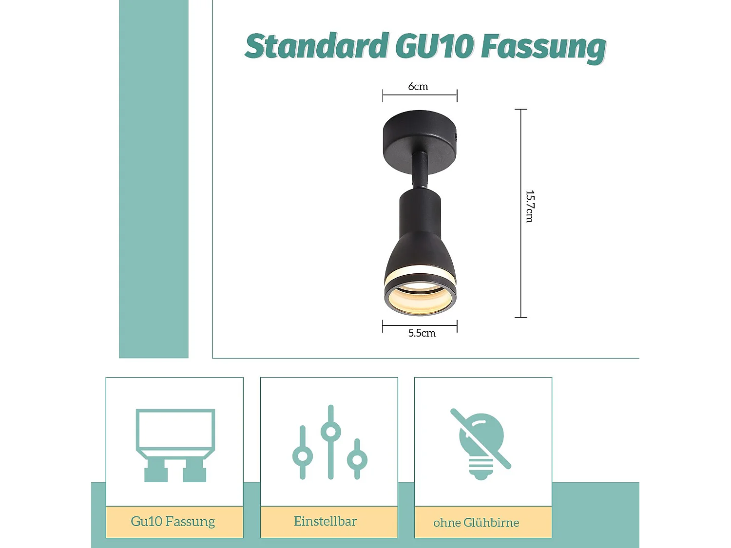 NETTLIFE Opbouwspot GU10 L 6cm zwart 1-Lichts Moderne Plafondlamp 355° draaibaar Plafondspot creatief ontwerp Lampkap voor Slaafkamer | Kantoor | Woonkamer Max.40W