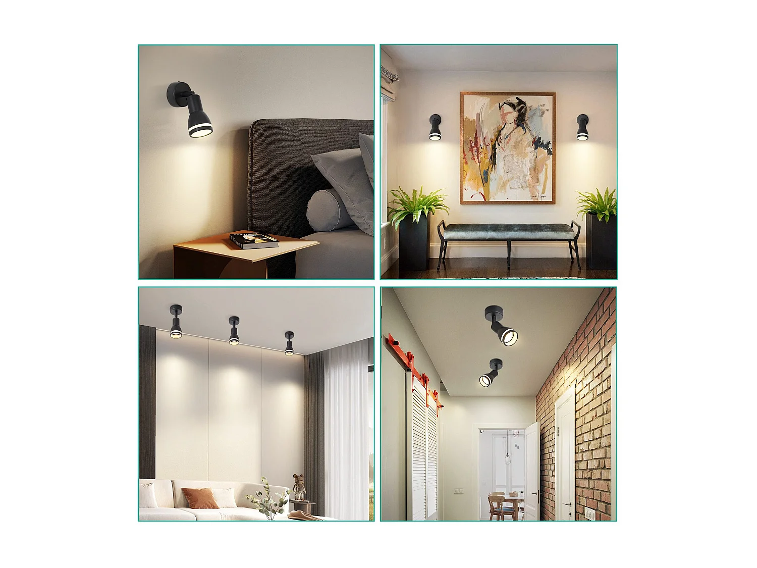 NETTLIFE Spot de plafond LED 1 ampoule noir salon plafonnier orientable GU10 spot lampe moderne