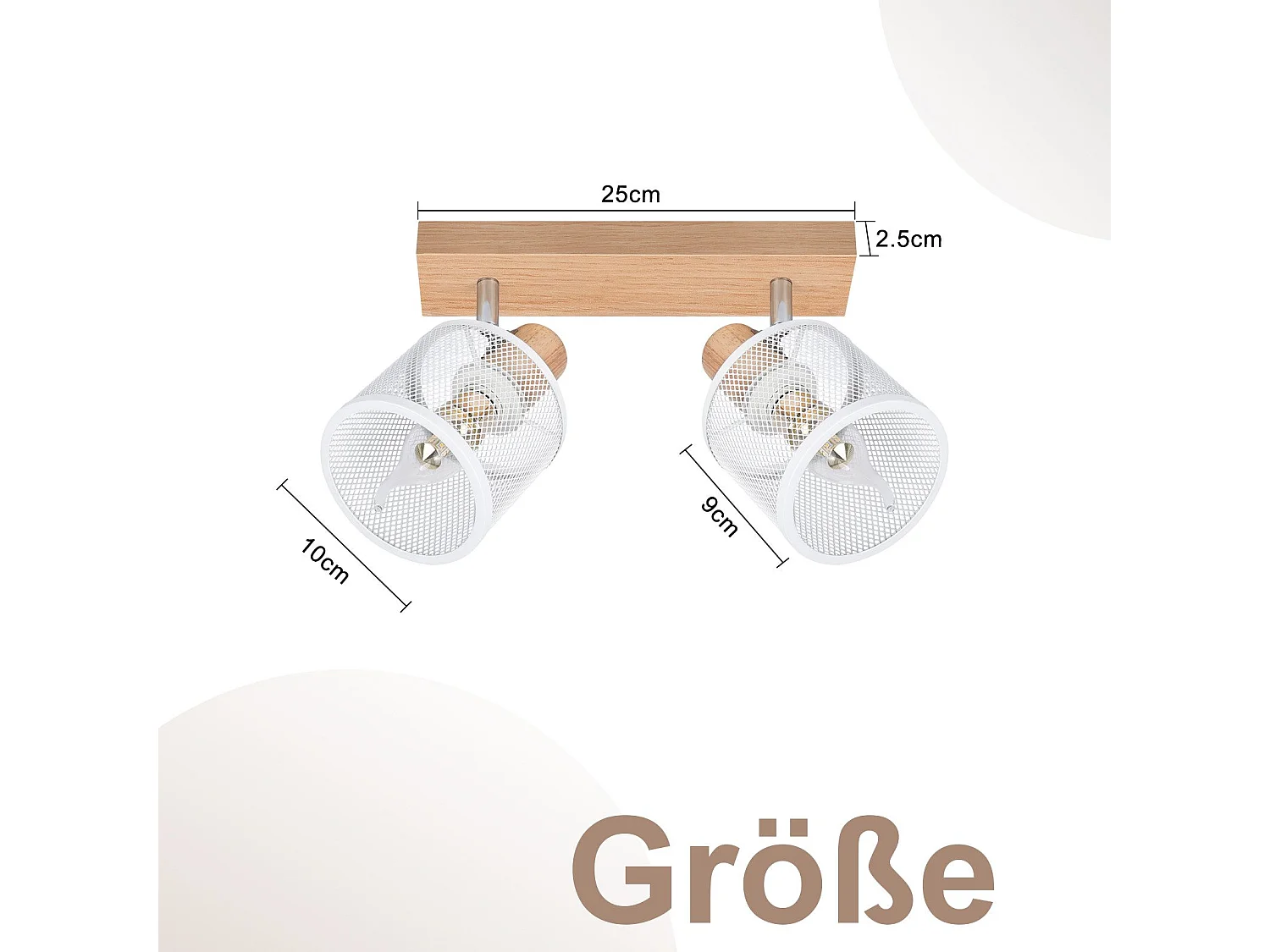 NETTLIFE Plafón con 2 focos, aspecto blanco a imitación de madera - plafón E14 orientable 350°, máximo 4 bombillas de 25w, moderno para salón, dormitorio y cocina.