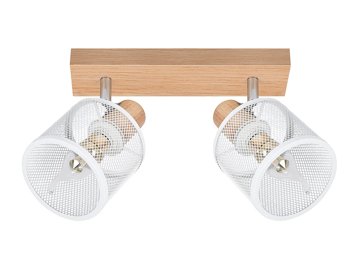 NETTLIFE Plafonnier 2 Spots blanc aspect  bois - plafonnier E14 orientable 350° 4 ampoules max 25w moderne pour salon chambre cuisine.