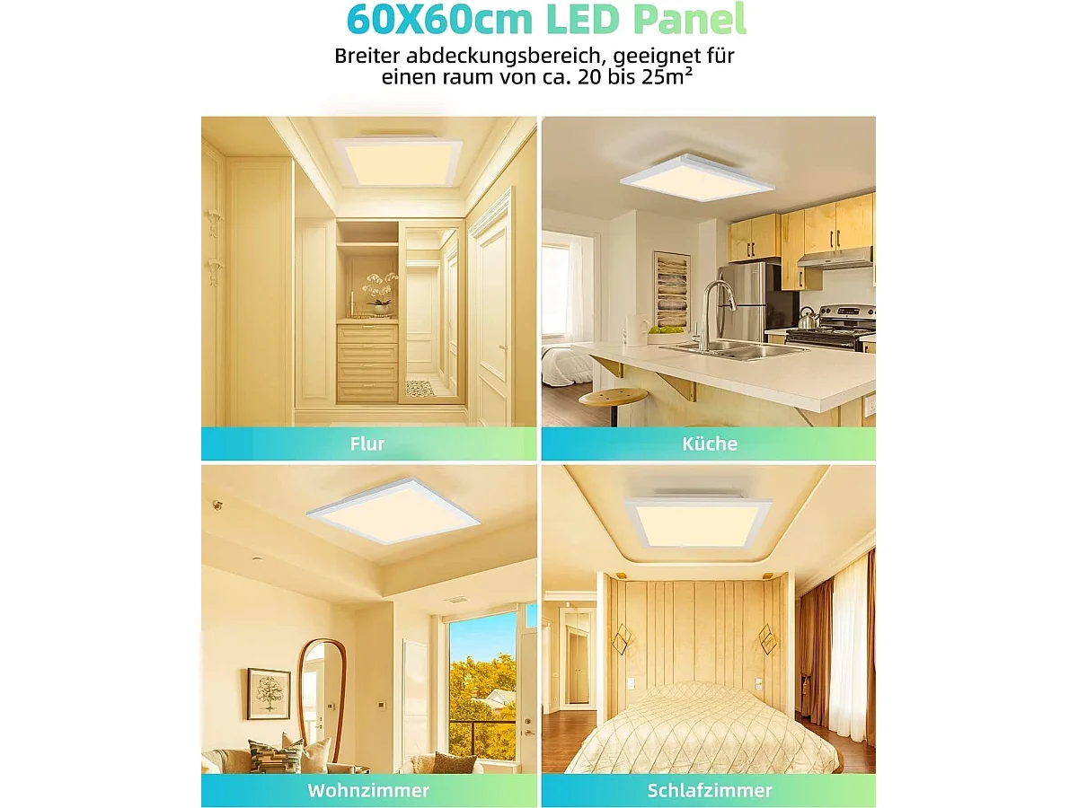 NETTLIFE LED-Panel Deckenleuchte Wohnzimmer 60*60CM 40W flach 3000K