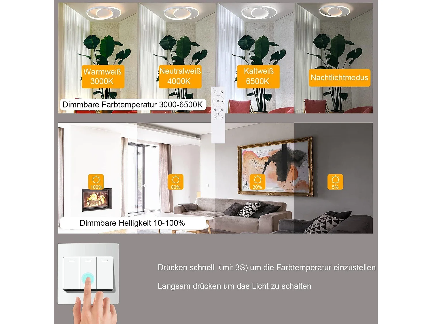 NETTLIFE Plafonnier LED Dimmable Télécommande Blanc Plafonnier 35W Moderne Plat Rond 41CM