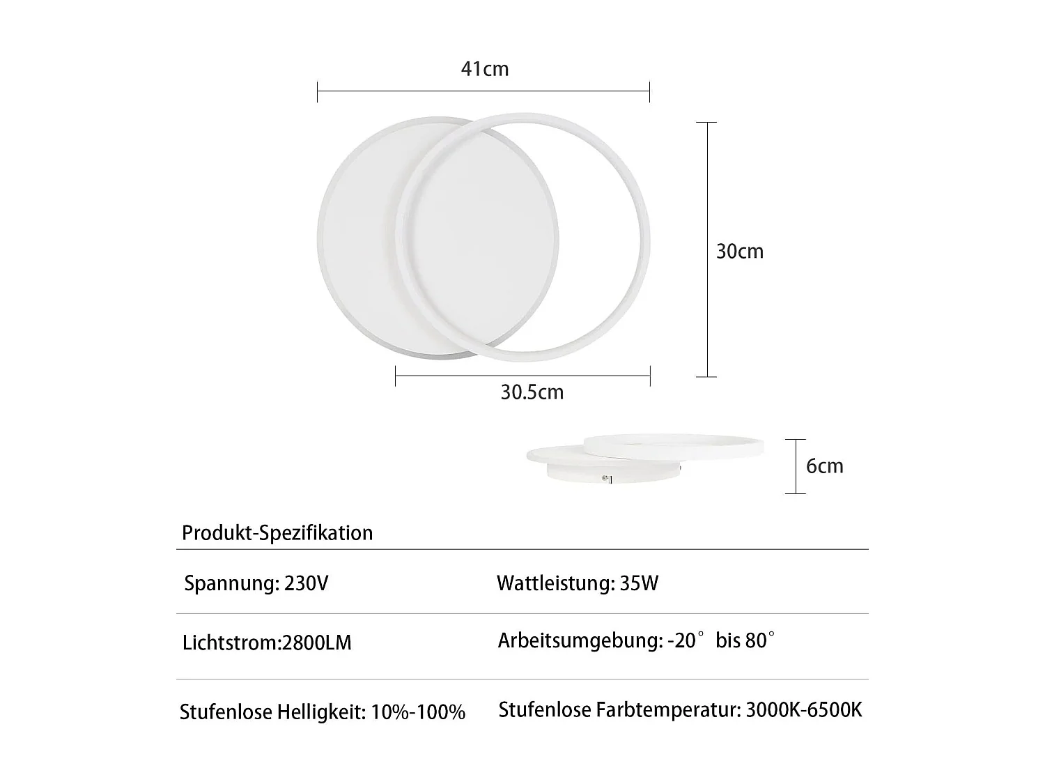 NETTLIFE Plafonnier LED Dimmable Télécommande Blanc Plafonnier 35W Moderne Plat Rond 41CM