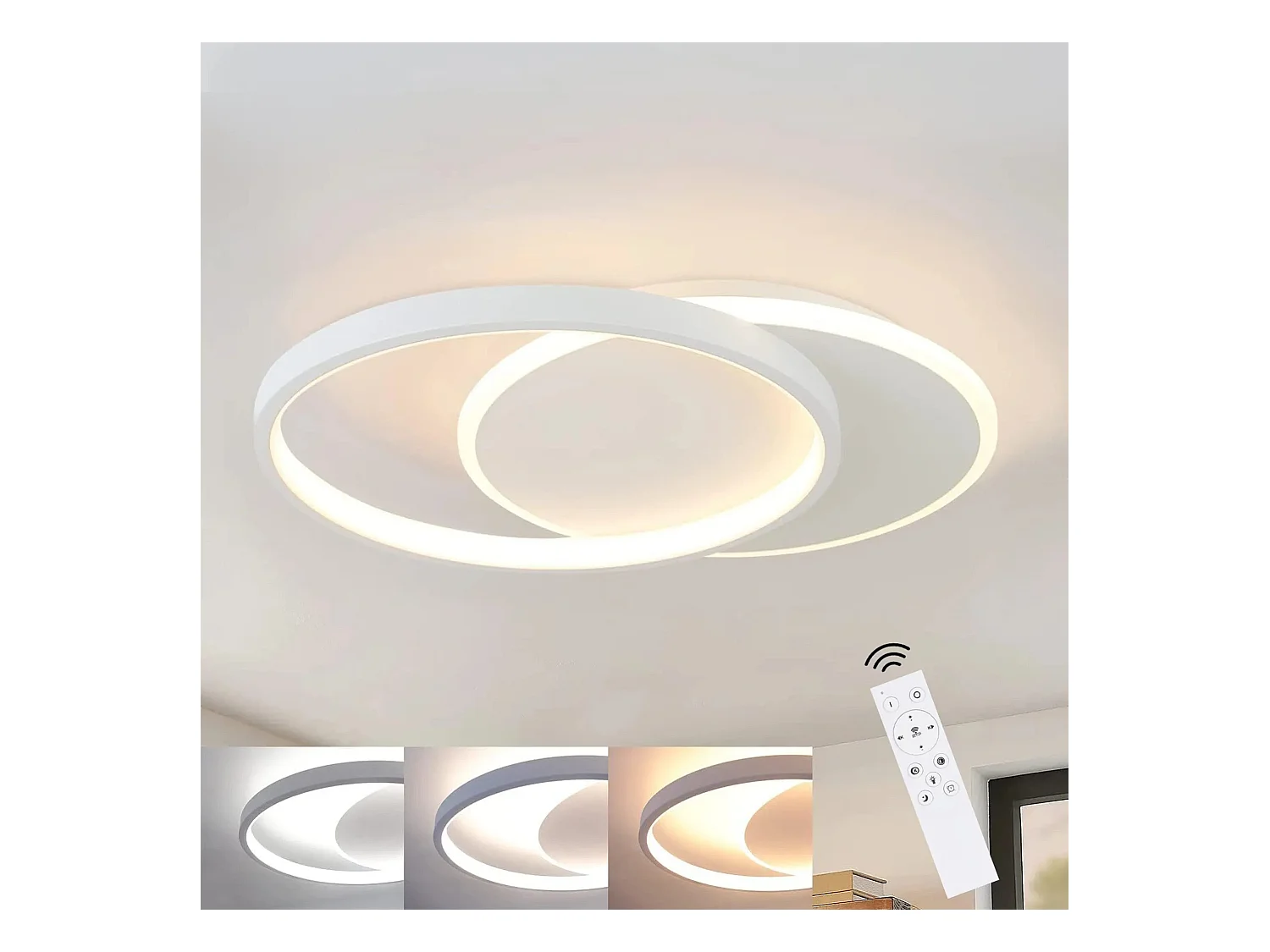NETTLIFE Plafonnier LED Dimmable Télécommande Blanc Plafonnier 35W Moderne Plat Rond 41CM