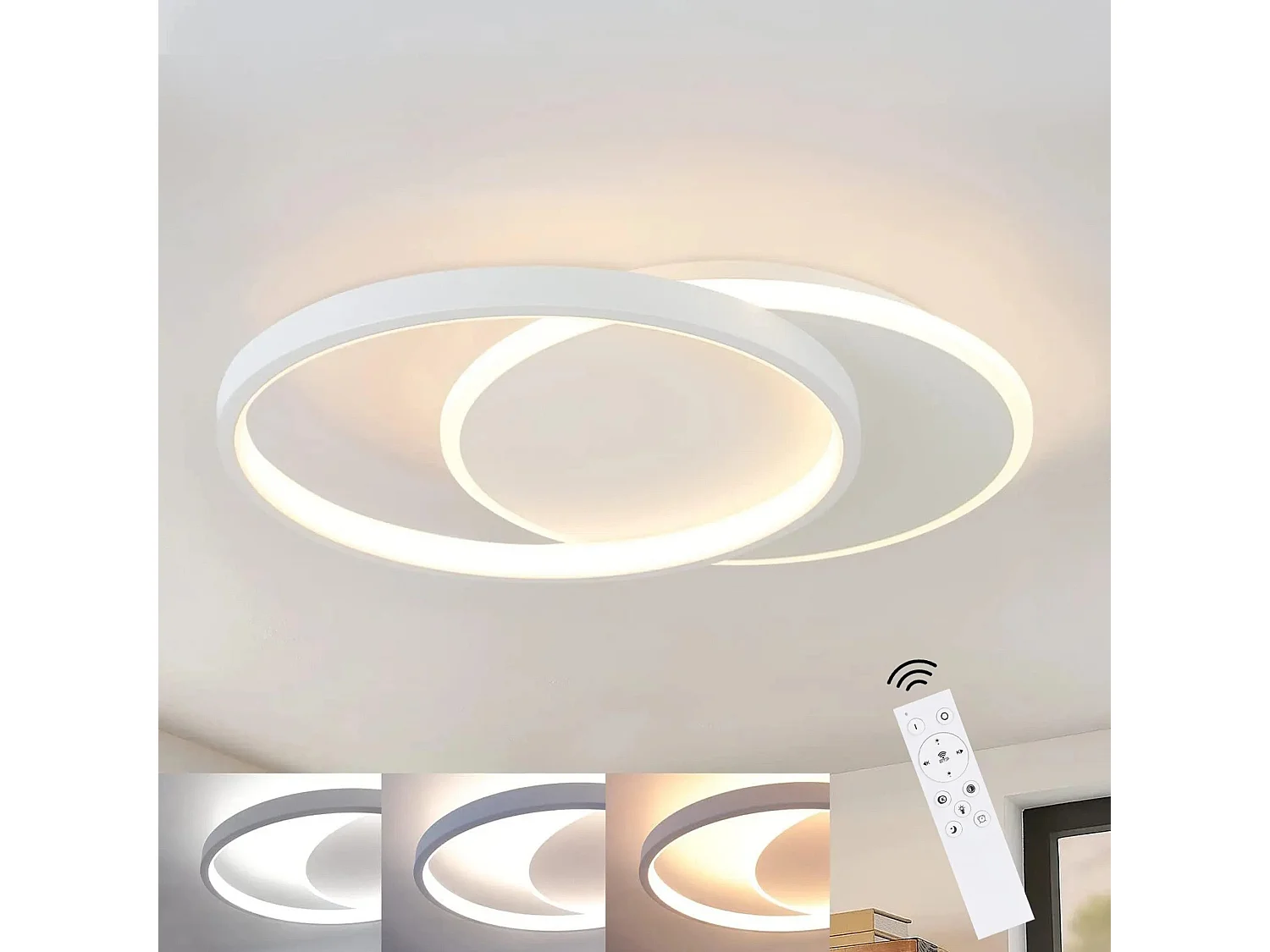 NETTLIFE Plafondlamp - LED - Ø 41 cm - Moderne Wit plafonniére - 35W - 2 Ronde ring - 3000K-6500K Instelbare Kleurtemperatuur