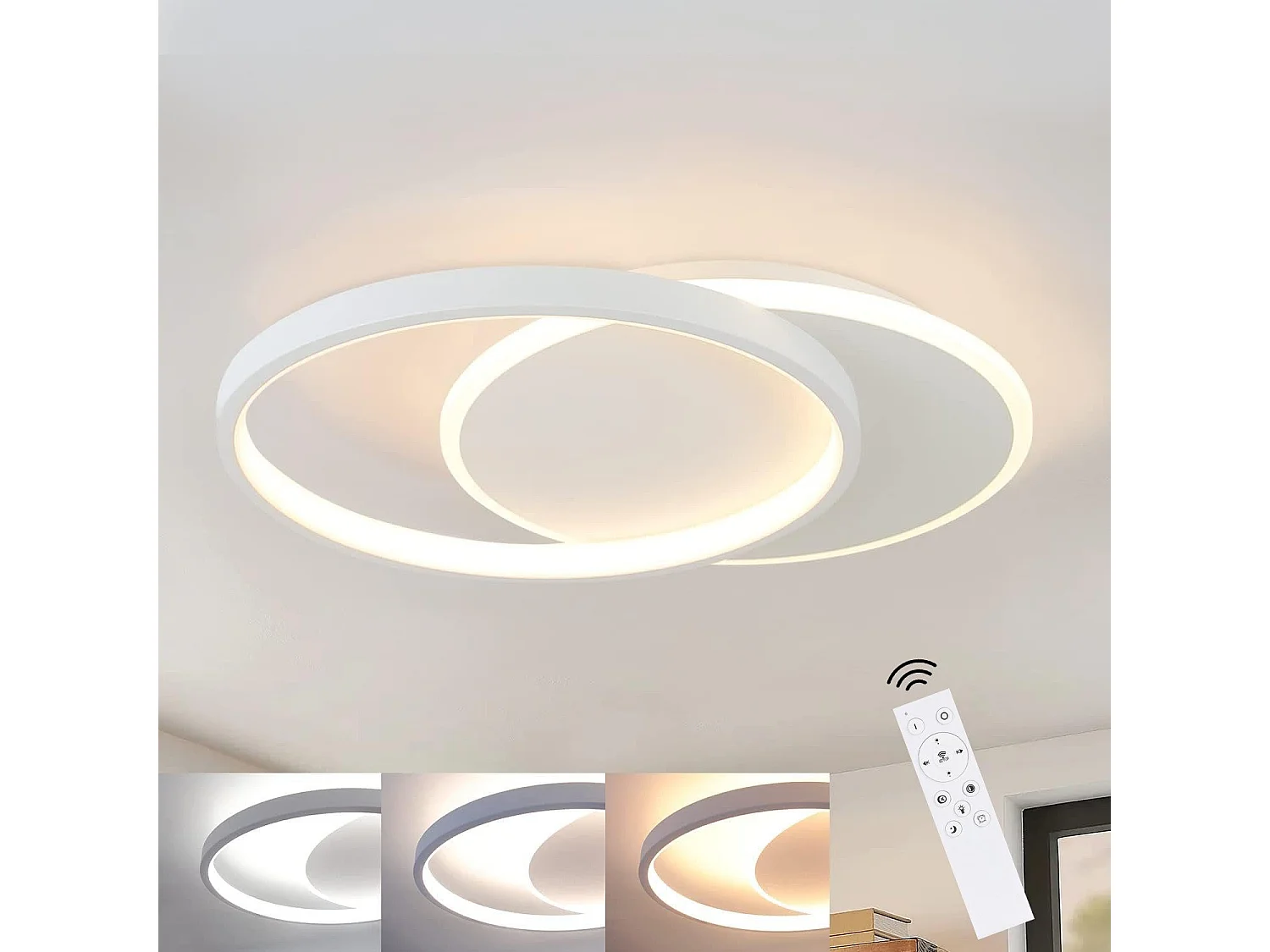 NETTLIFE Plafondlamp - LED - Ø 41 cm - Moderne Wit plafonniére - 35W - 2 Ronde ring - 3000K-6500K Instelbare Kleurtemperatuur