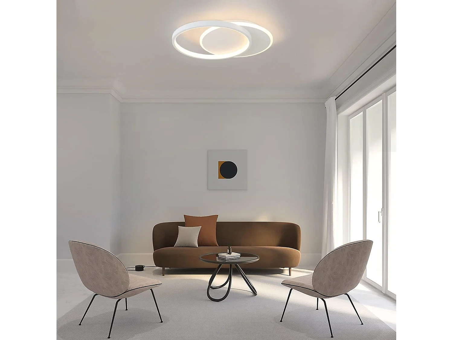 NETTLIFE Plafondlamp - LED - Ø 41 cm - Moderne Wit plafonniére - 35W - 2 Ronde ring - 3000K-6500K Instelbare Kleurtemperatuur