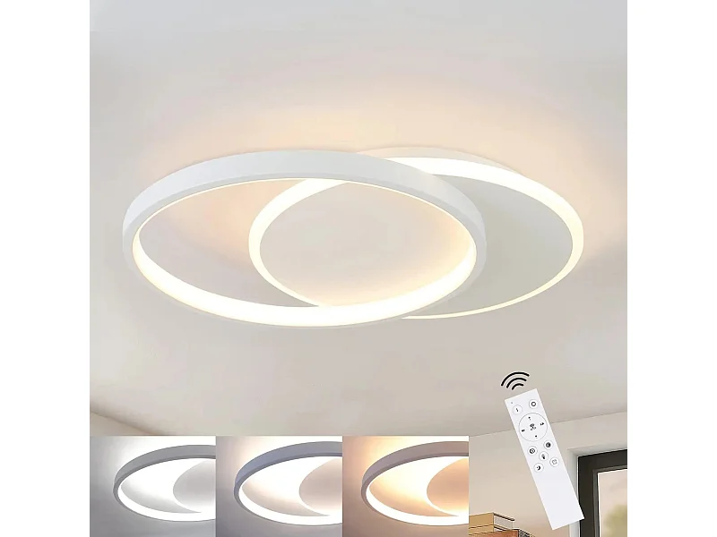 NETTLIFE Plafondlamp - LED - Ø 41 cm - Moderne Wit plafonniére - 35W - 2 Ronde ring - 3000K-6500K Instelbare Kleurtemperatuur