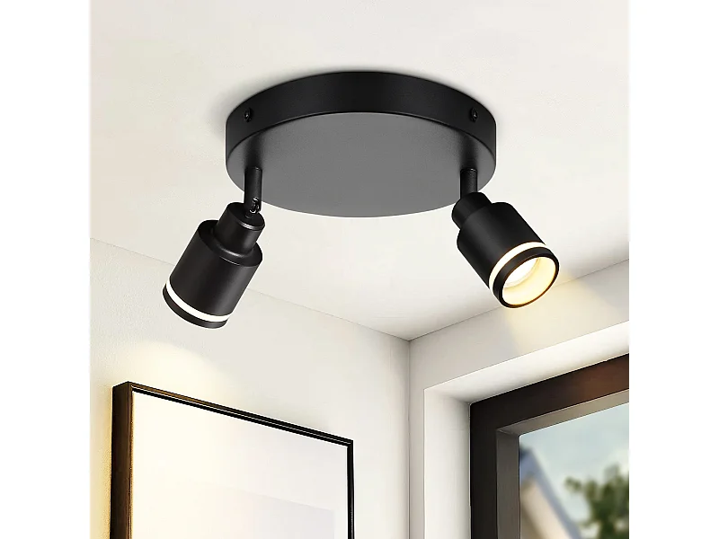 NETTLIFE Opbouwspot GU10 Fitting 2-Lichts rond Zwart Moderne Plafondlamp L 12cm Metaal 355° kantelbaar Plafondspot voor Woonkamer Slaafkamer Gang Zonder Lichtborn
