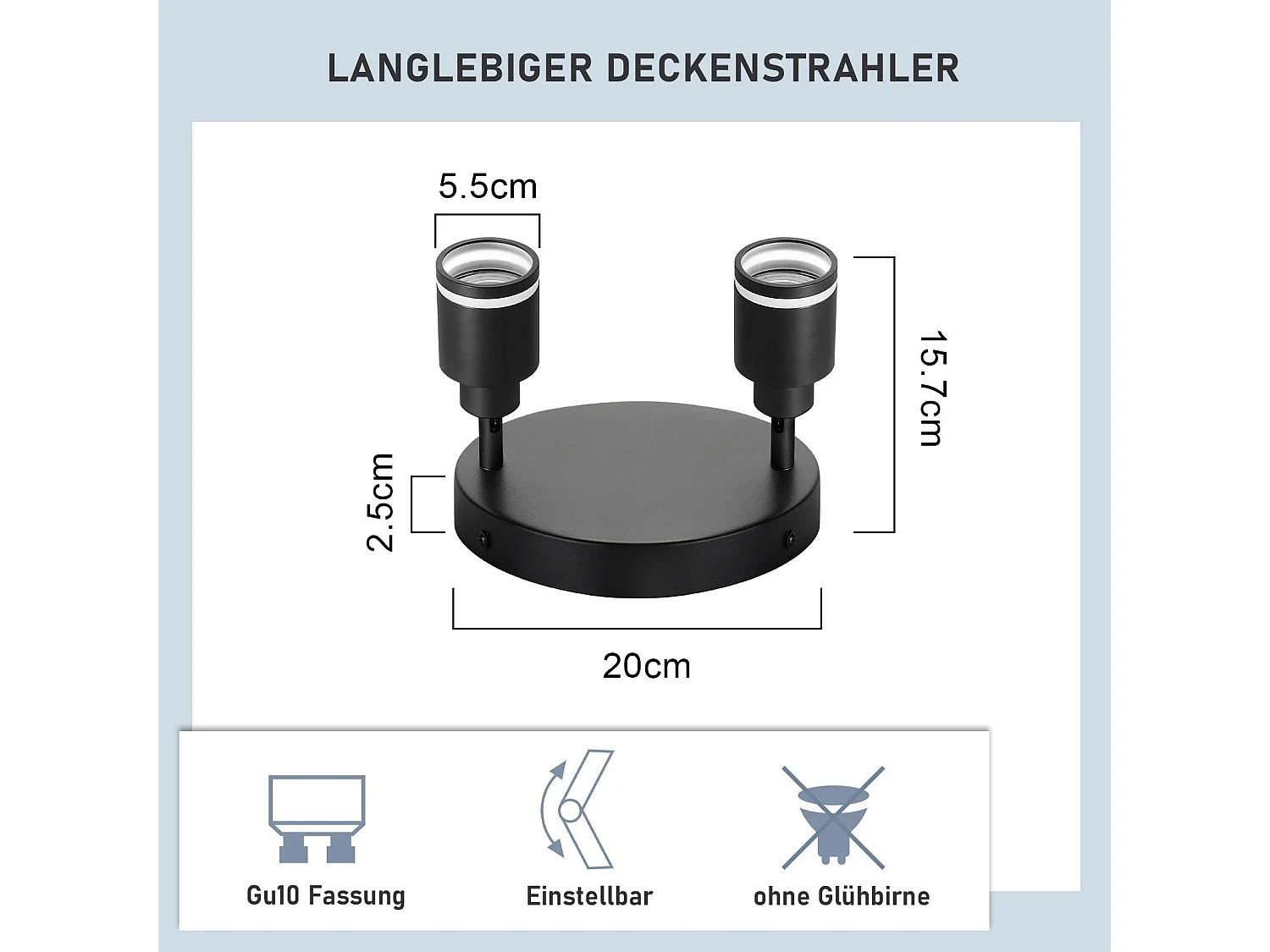 NETTLIFE Opbouwspot GU10 Fitting 2-Lichts rond Zwart Moderne Plafondlamp L 12cm Metaal 355° kantelbaar Plafondspot voor Woonkamer Slaafkamer Gang Zonder Lichtborn