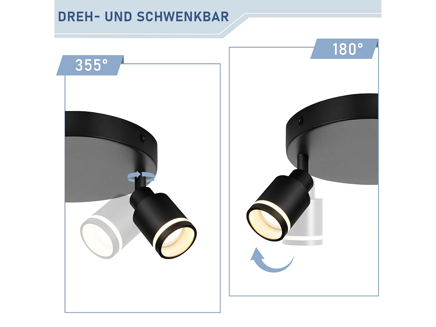 NETTLIFE Opbouwspot GU10 Fitting 2-Lichts rond Zwart Moderne Plafondlamp L 12cm Metaal 355° kantelbaar Plafondspot voor Woonkamer Slaafkamer Gang Zonder Lichtborn