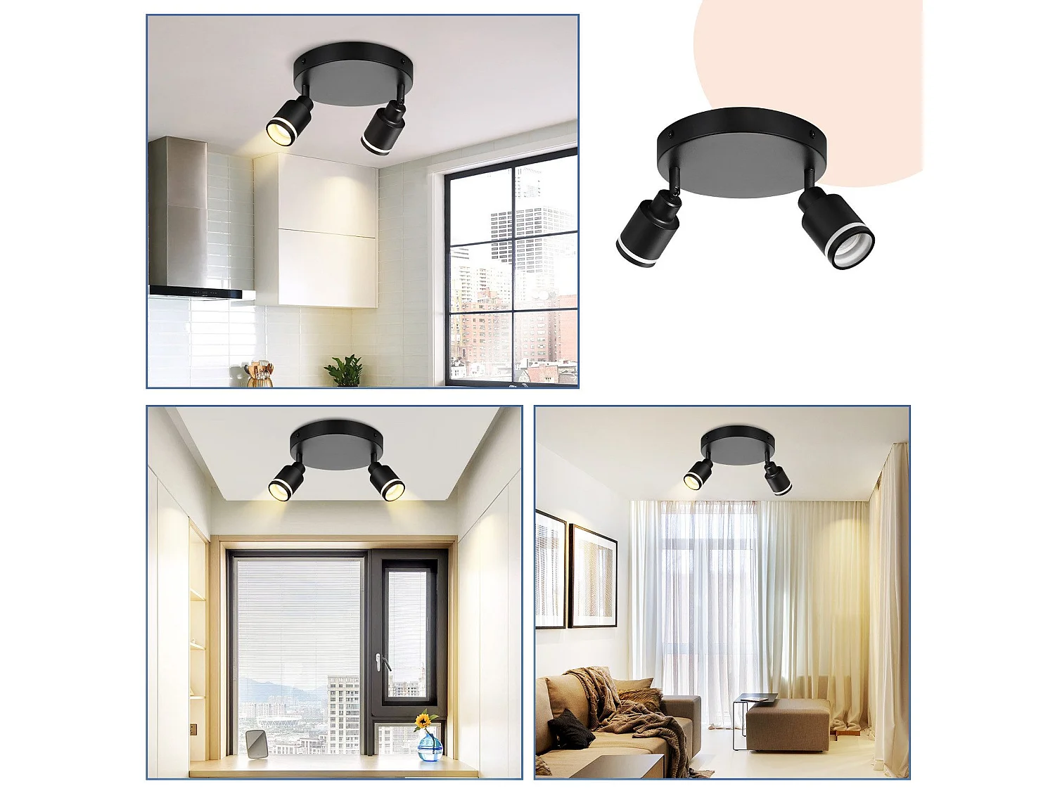 NETTLIFE Opbouwspot GU10 Fitting 2-Lichts rond Zwart Moderne Plafondlamp L 12cm Metaal 355° kantelbaar Plafondspot voor Woonkamer Slaafkamer Gang Zonder Lichtborn