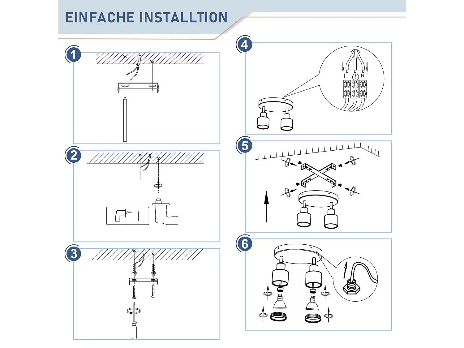 NETTLIFE Spot de plafond noir plafonnier moderne 2 flammes orientables spots GU10 en métal