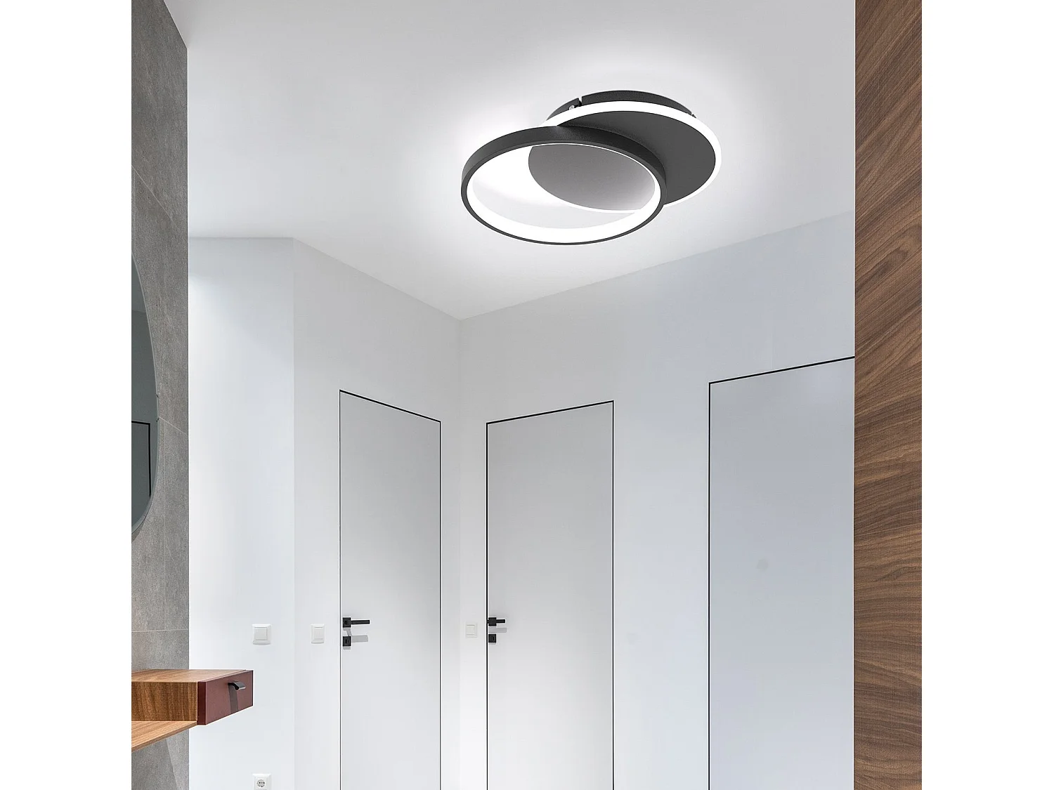 NETTLIFE Plafondlamp - LED - Ø 41 cm - Moderne Zwart plafonniére - 35W - 2 Ronde ring - 3000K-6500K Instelbare Kleurtemperatuur