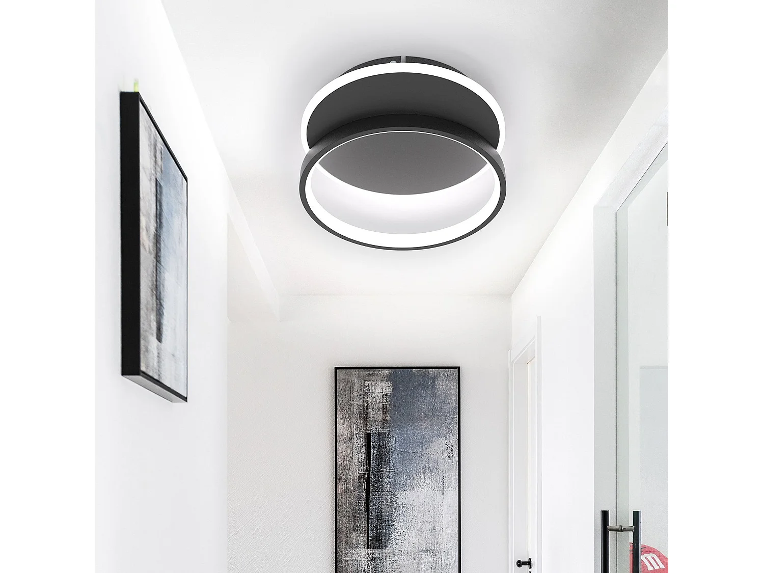 NETTLIFE Plafondlamp - LED - Ø 41 cm - Moderne Zwart plafonniére - 35W - 2 Ronde ring - 3000K-6500K Instelbare Kleurtemperatuur