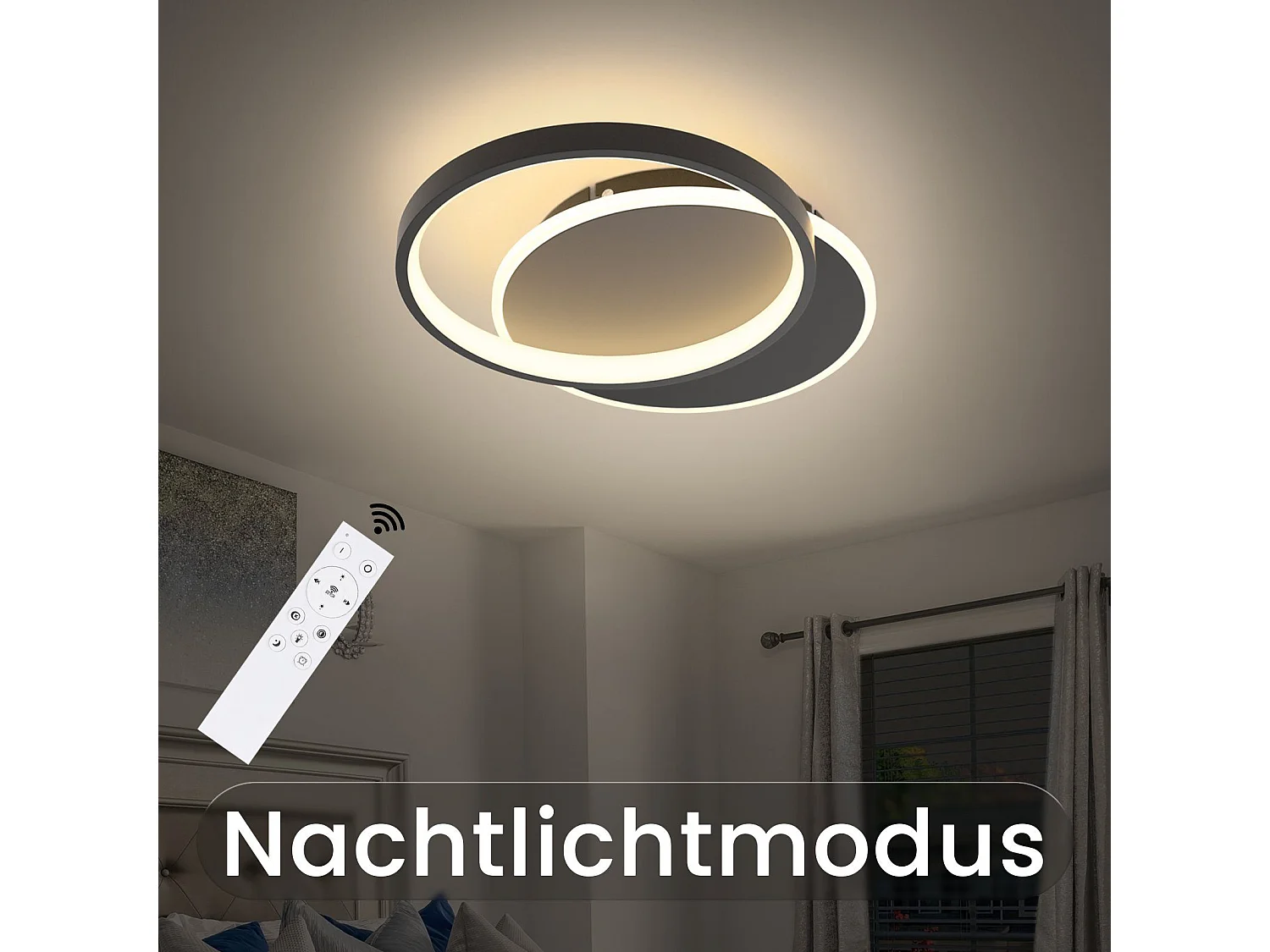 NETTLIFE Plafondlamp - LED - Ø 41 cm - Moderne Zwart plafonniére - 35W - 2 Ronde ring - 3000K-6500K Instelbare Kleurtemperatuur