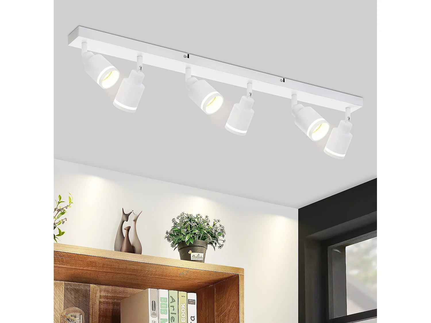 NETTLIFE Plafonnier Blanc moderne : 6 spots de plafond orientables,  en métal, GU10 pour bureau, chambre, salle à manger, sans ampoule
