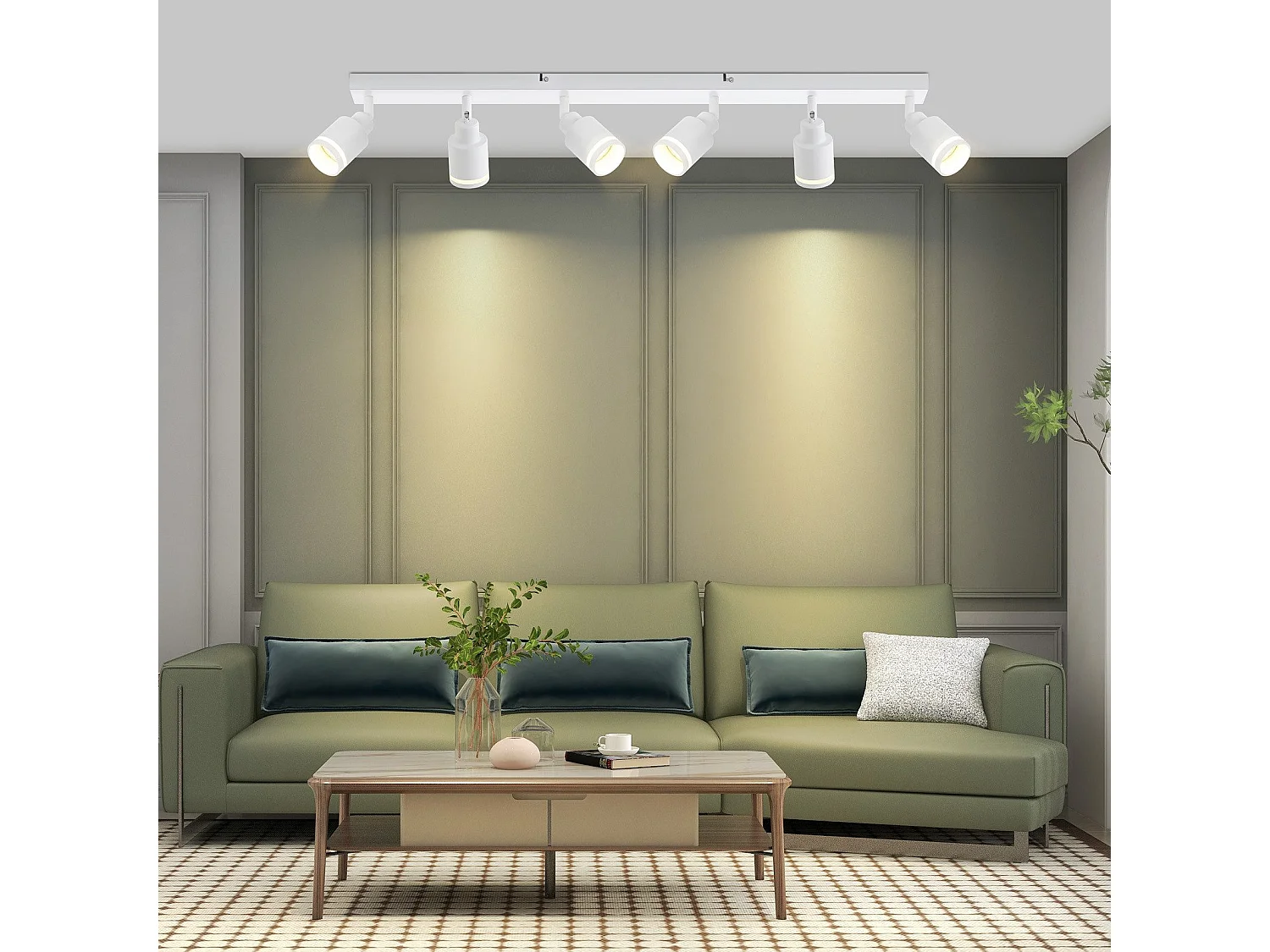 NETTLIFE Plafonnier Blanc moderne : 6 spots de plafond orientables,  en métal, GU10 pour bureau, chambre, salle à manger, sans ampoule