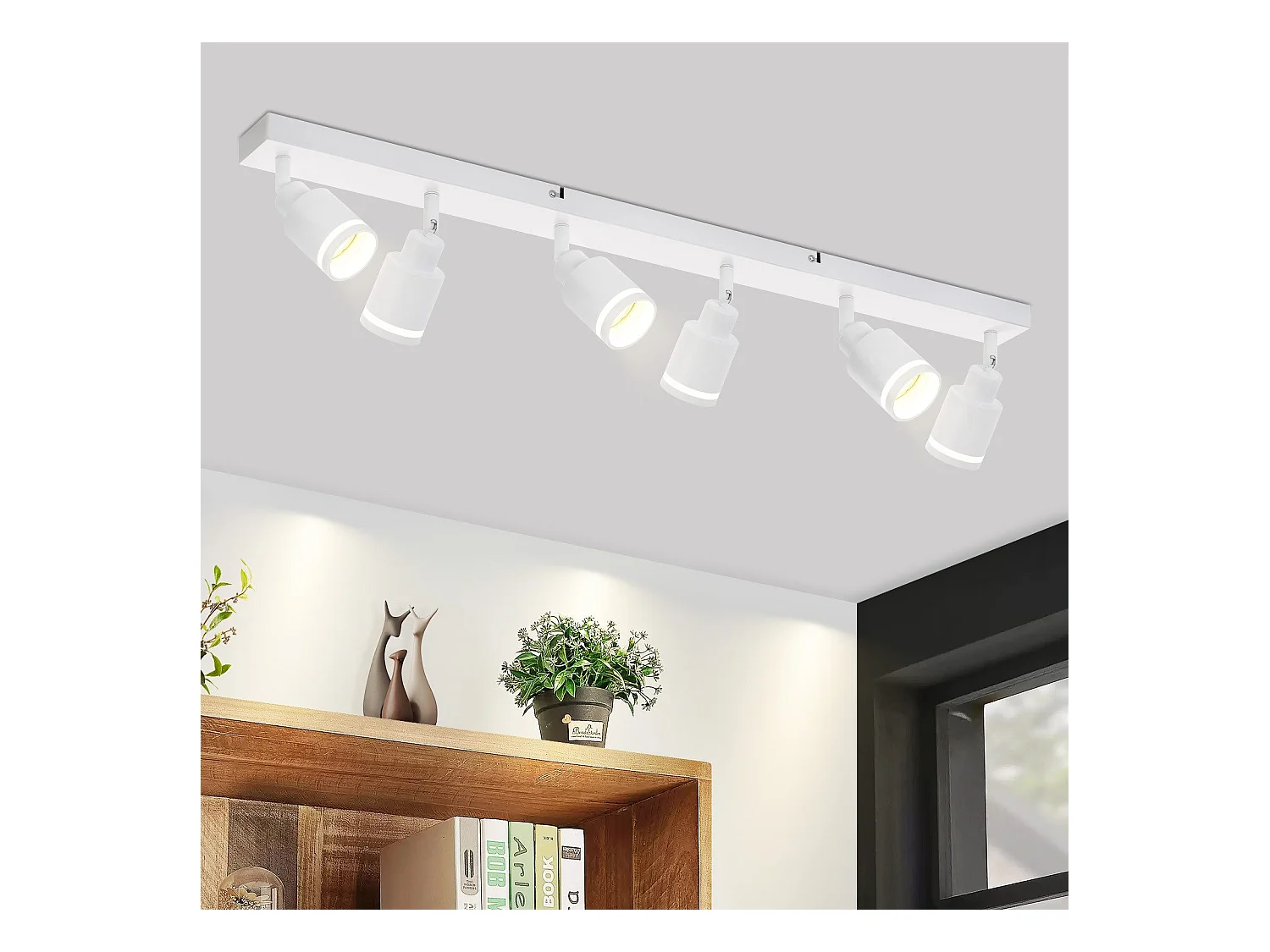 NETTLIFE Plafonnier Blanc moderne : 6 spots de plafond orientables,  en métal, GU10 pour bureau, chambre, salle à manger, sans ampoule