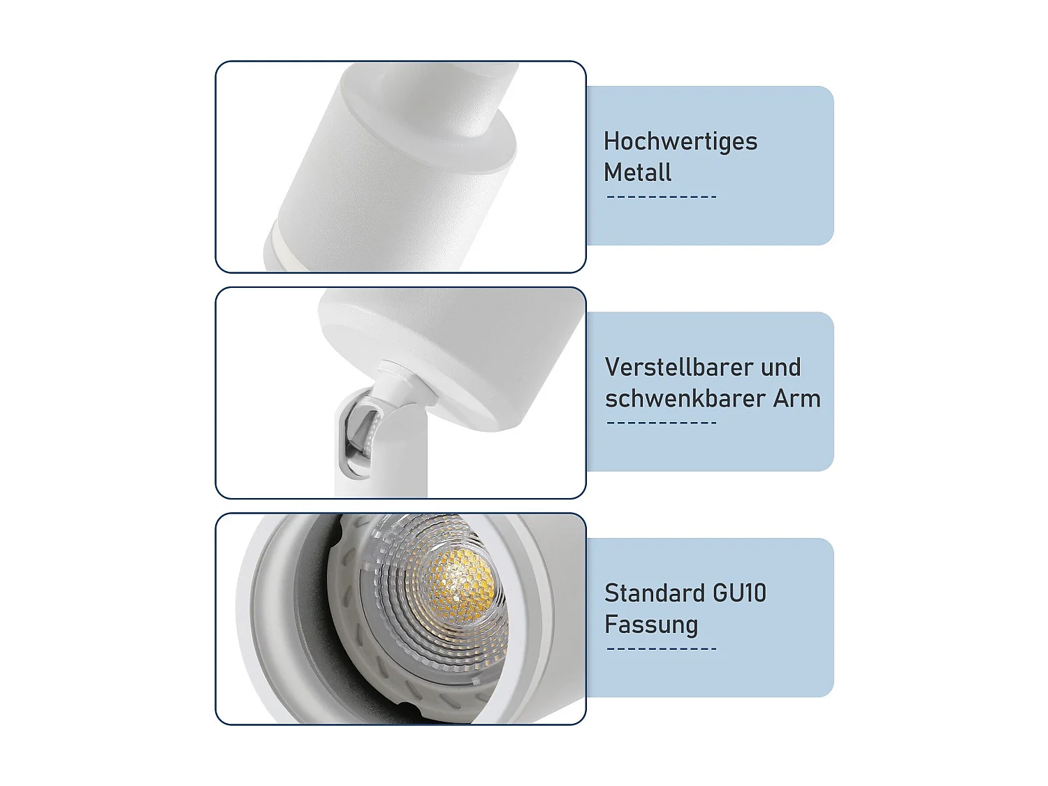 NETTLIFE Plafonnier Blanc moderne : 6 spots de plafond orientables,  en métal, GU10 pour bureau, chambre, salle à manger, sans ampoule