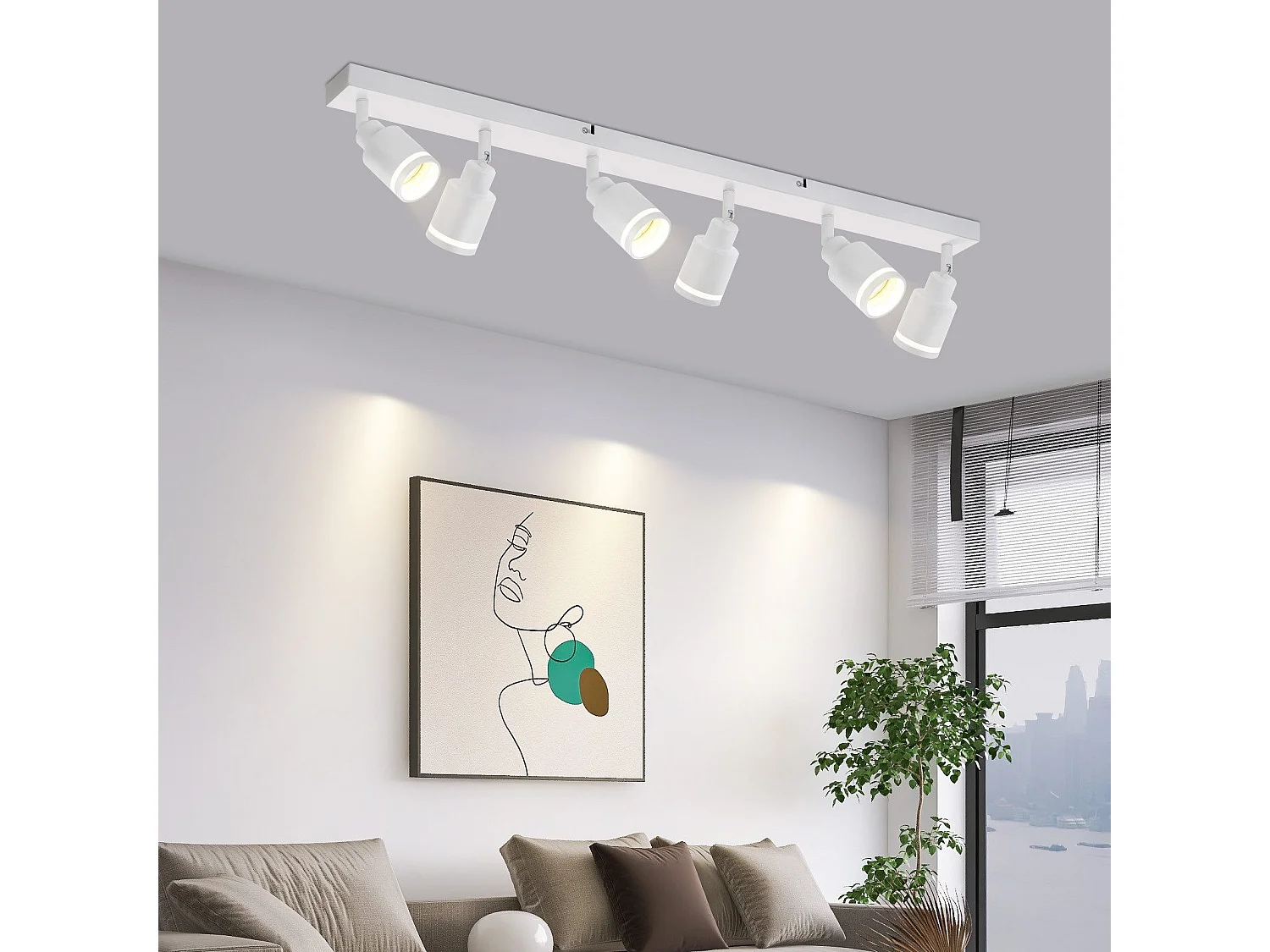 NETTLIFE Plafonnier Blanc moderne : 6 spots de plafond orientables,  en métal, GU10 pour bureau, chambre, salle à manger, sans ampoule